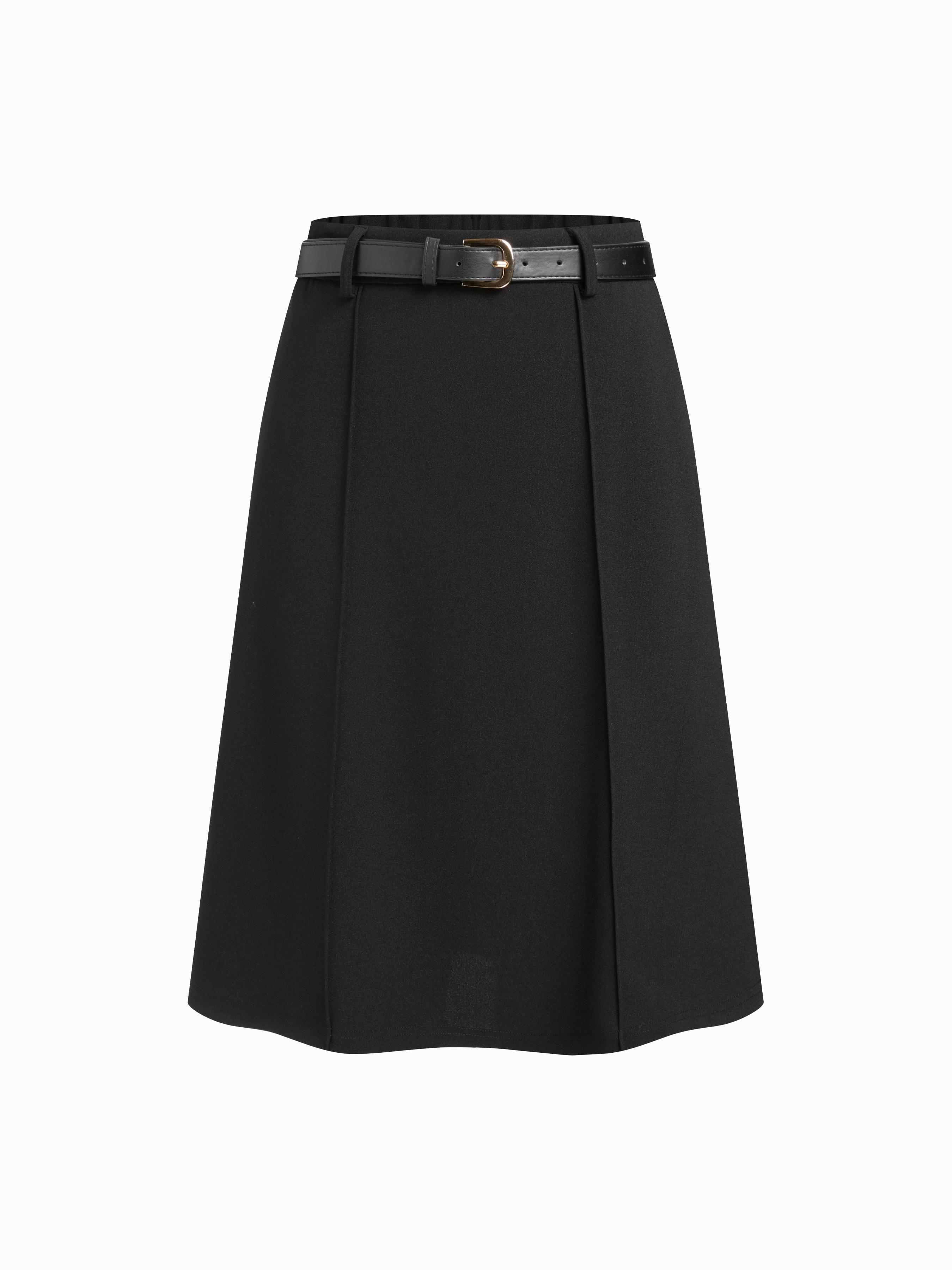 Mid Rise A-line Zipper Midi Skirt With Belt by CIDER