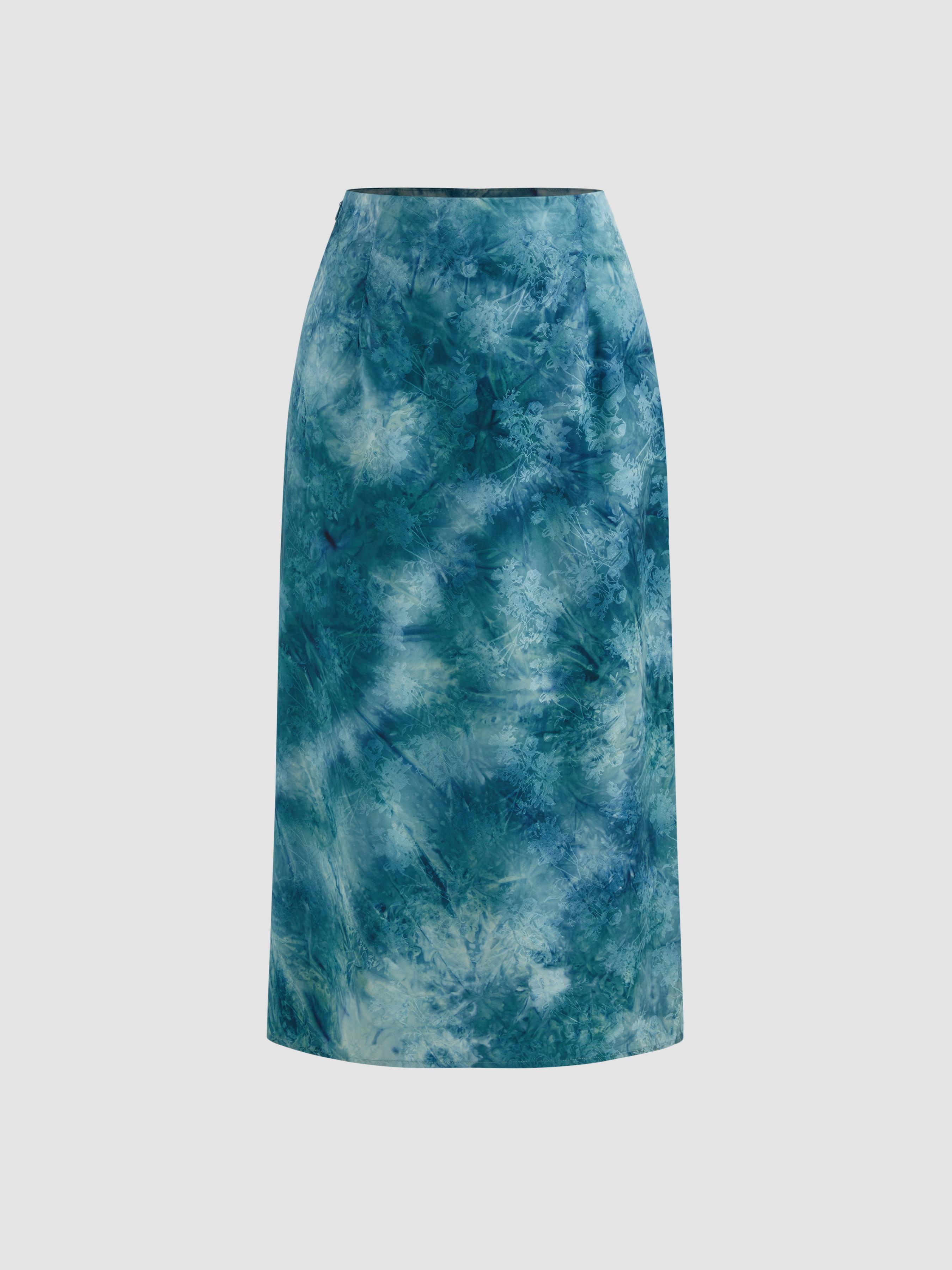 Mid Rise Abstract Floral Split Split Maxi Skirt by CIDER