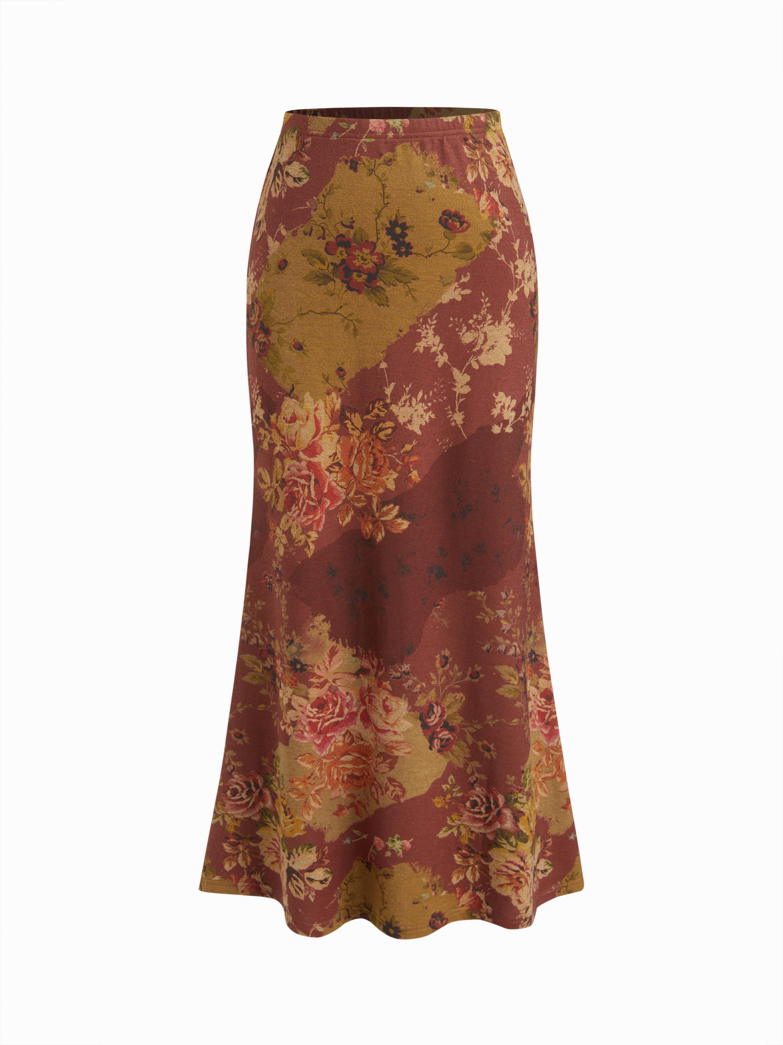 Mid Rise Aztec Colorblock Mermaid Maxi Skirt by CIDER
