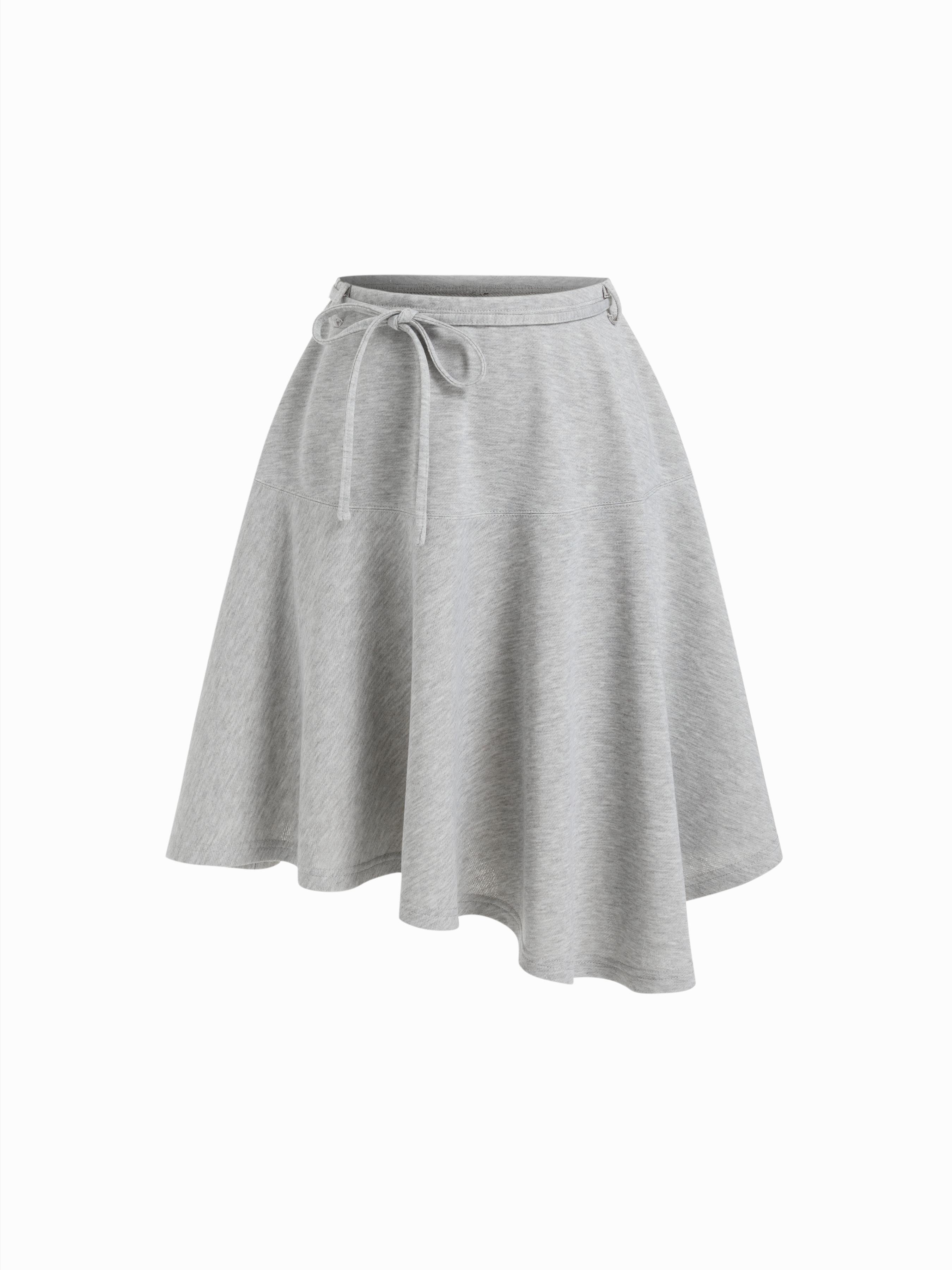 Mid Rise Bowknot Ruffle Asymmetrical Hem Midi Skirt by CIDER