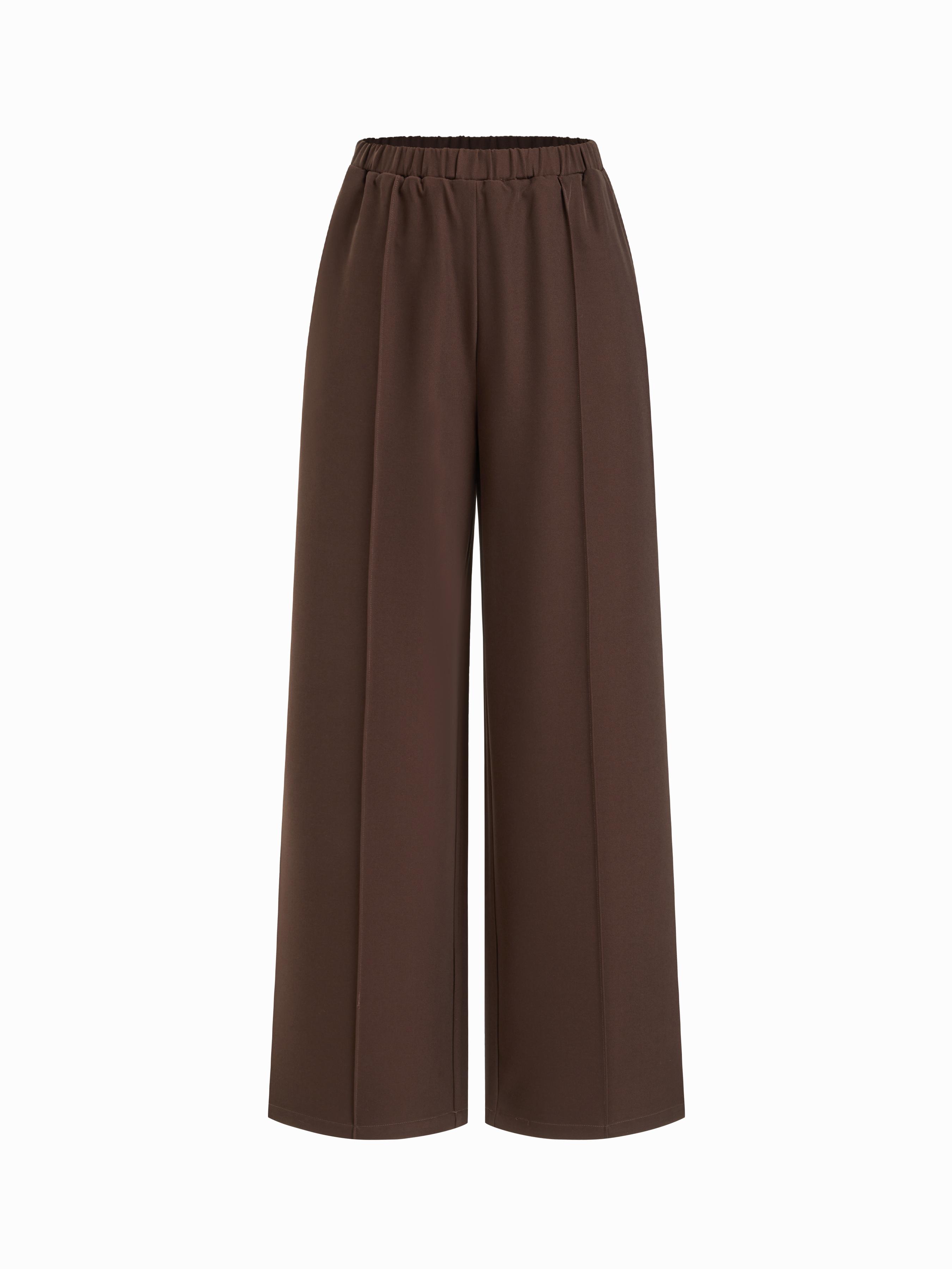 Mid Rise Elastic Waist Straight Leg Trousers by CIDER