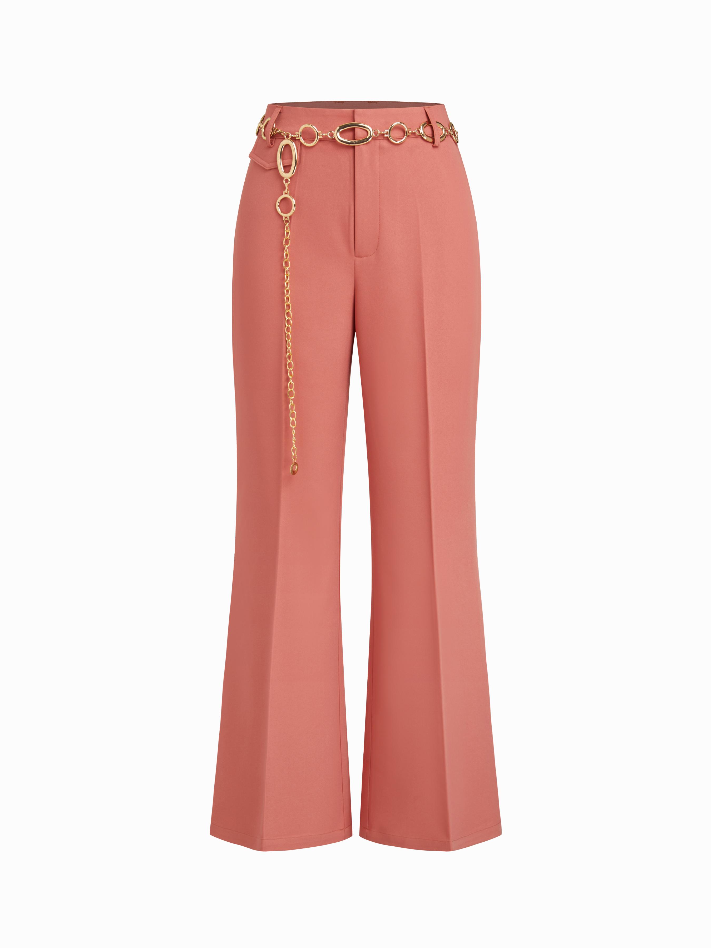 Mid Rise Flared Trousers With Metal Chain Belt by CIDER Mid Rise Flared Trousers With Metal Chain Belt by CIDER
