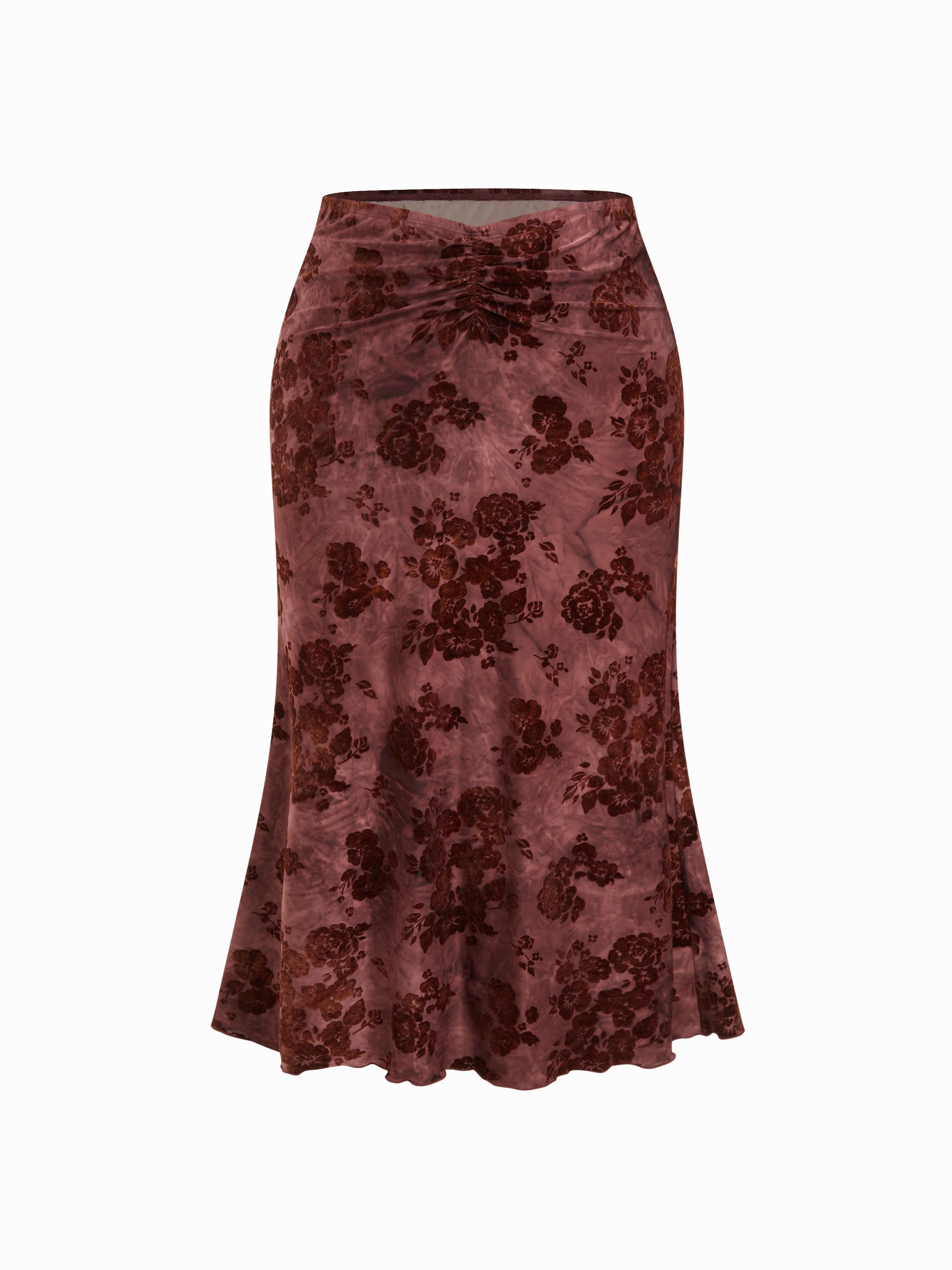 Mid Rise Floral Ruched Maxi Skirt Curve & Plus by CIDER