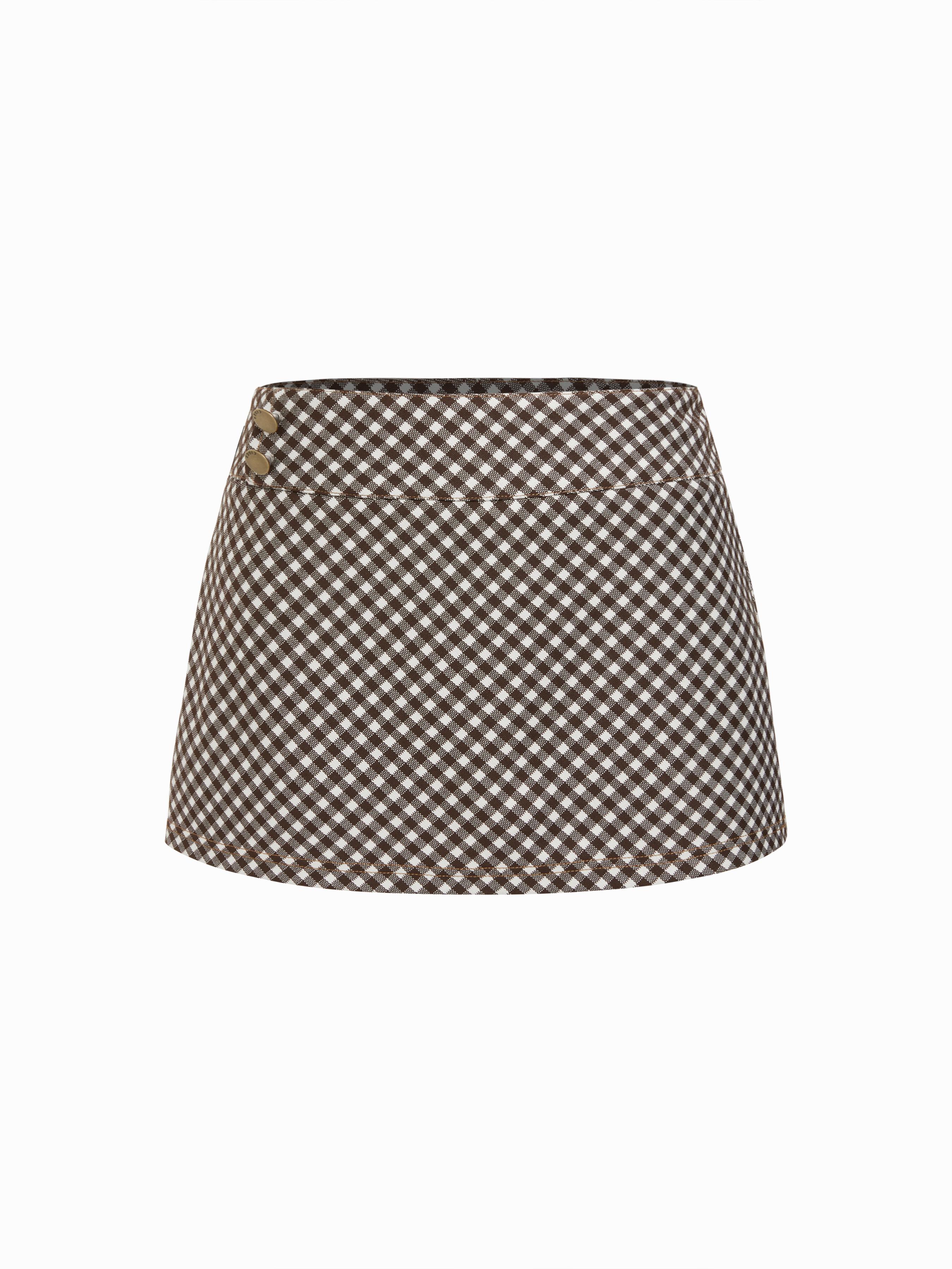 Mid Rise Gingham A-line Mini Skirt by CIDER