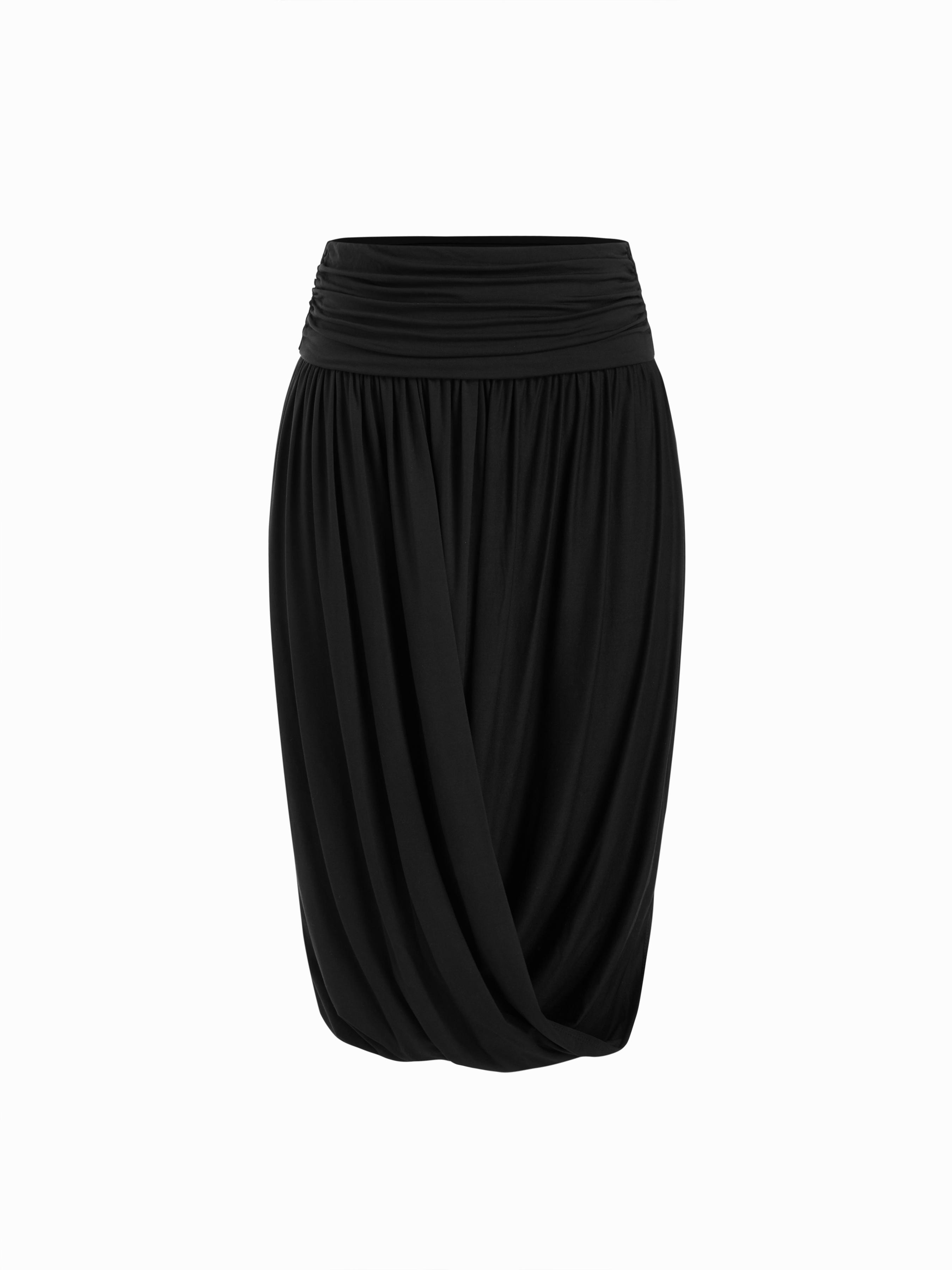 Mid Rise High Stretch Wrap Bubble Hem Midi Skirt by CIDER