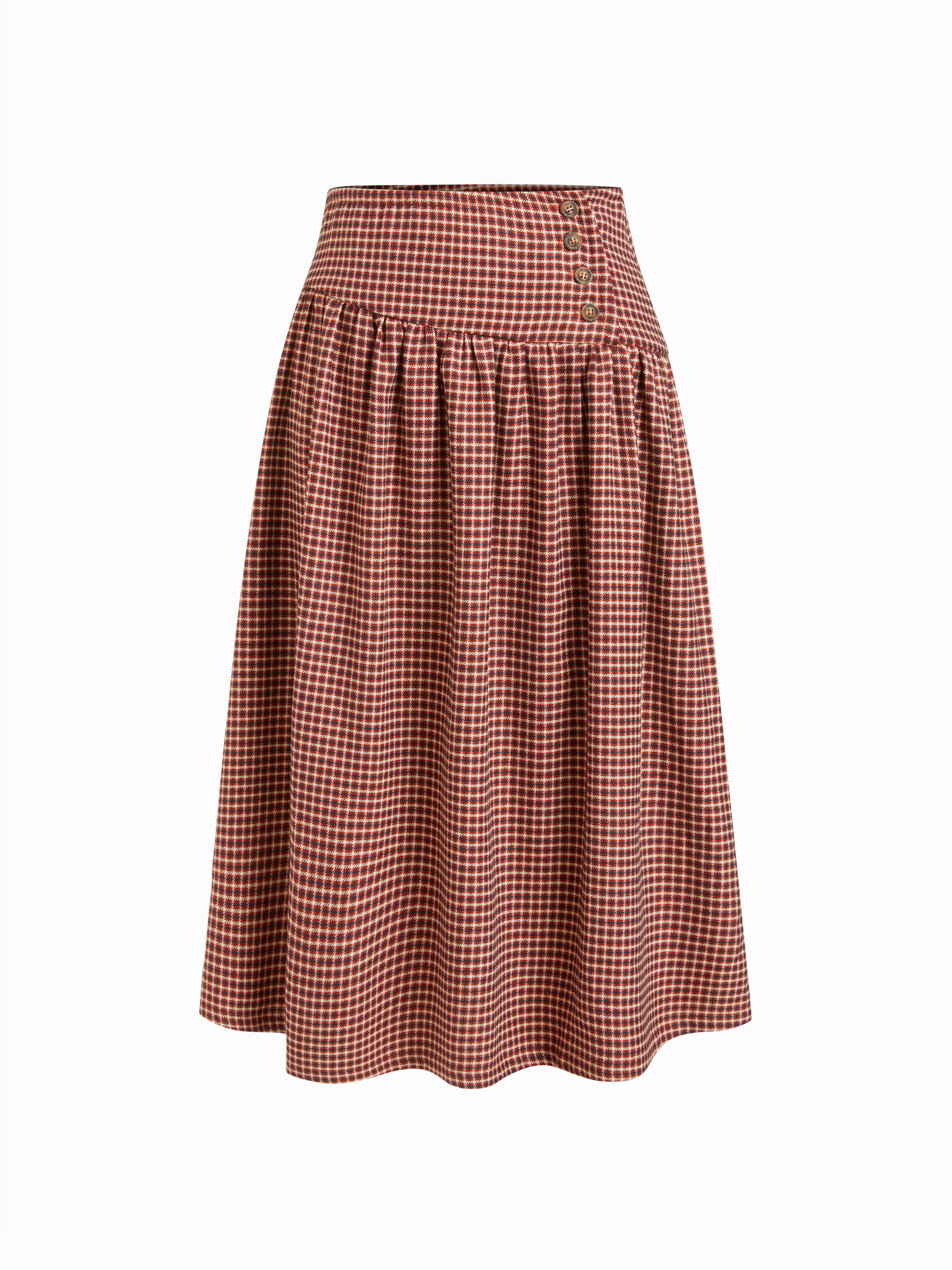 Mid Rise Houndstooth Button Flared Midi Skirt by CIDER