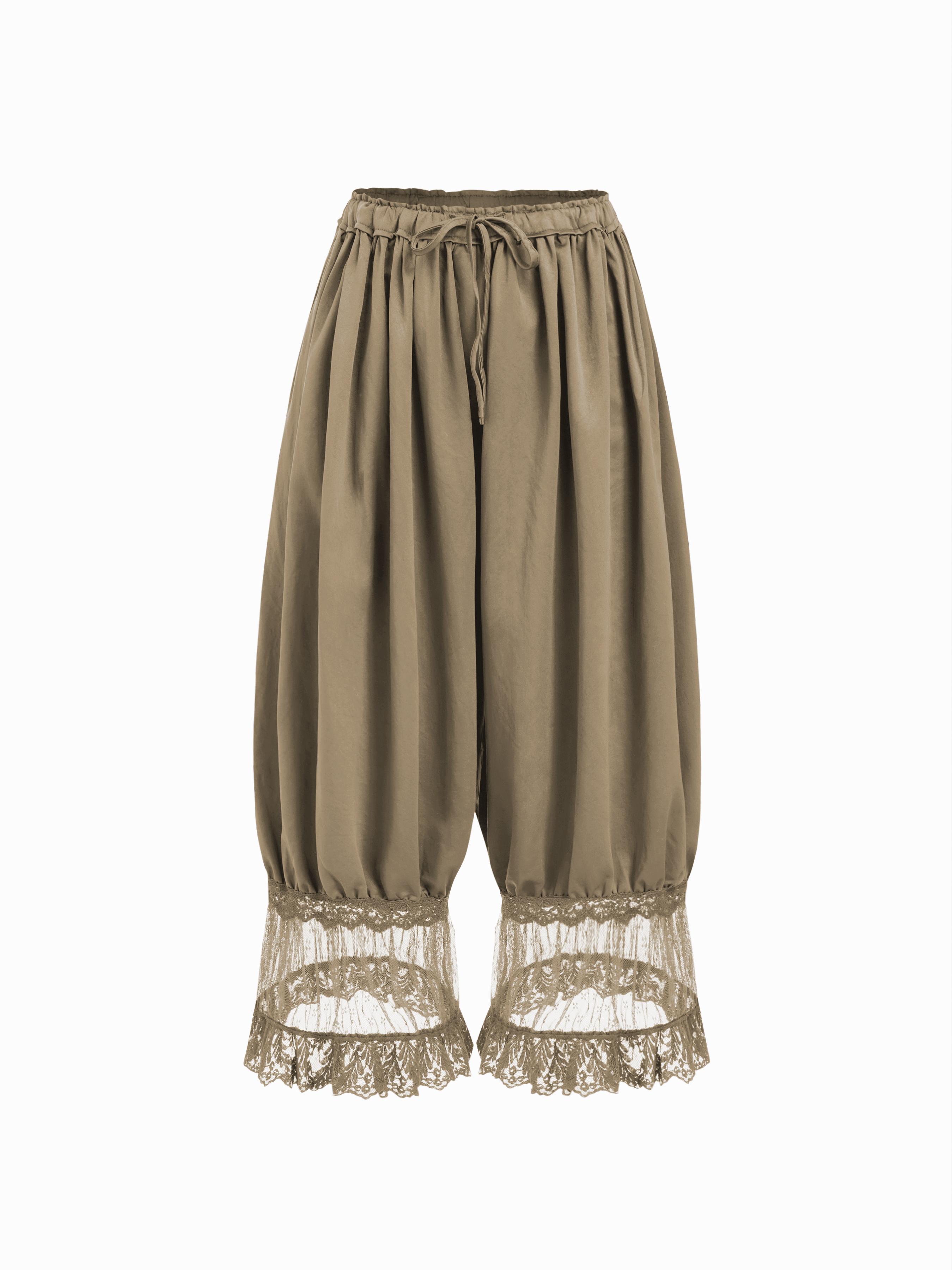 Mid Rise Lace Patched Drawstring Cropped Bloomer Pants by CIDER