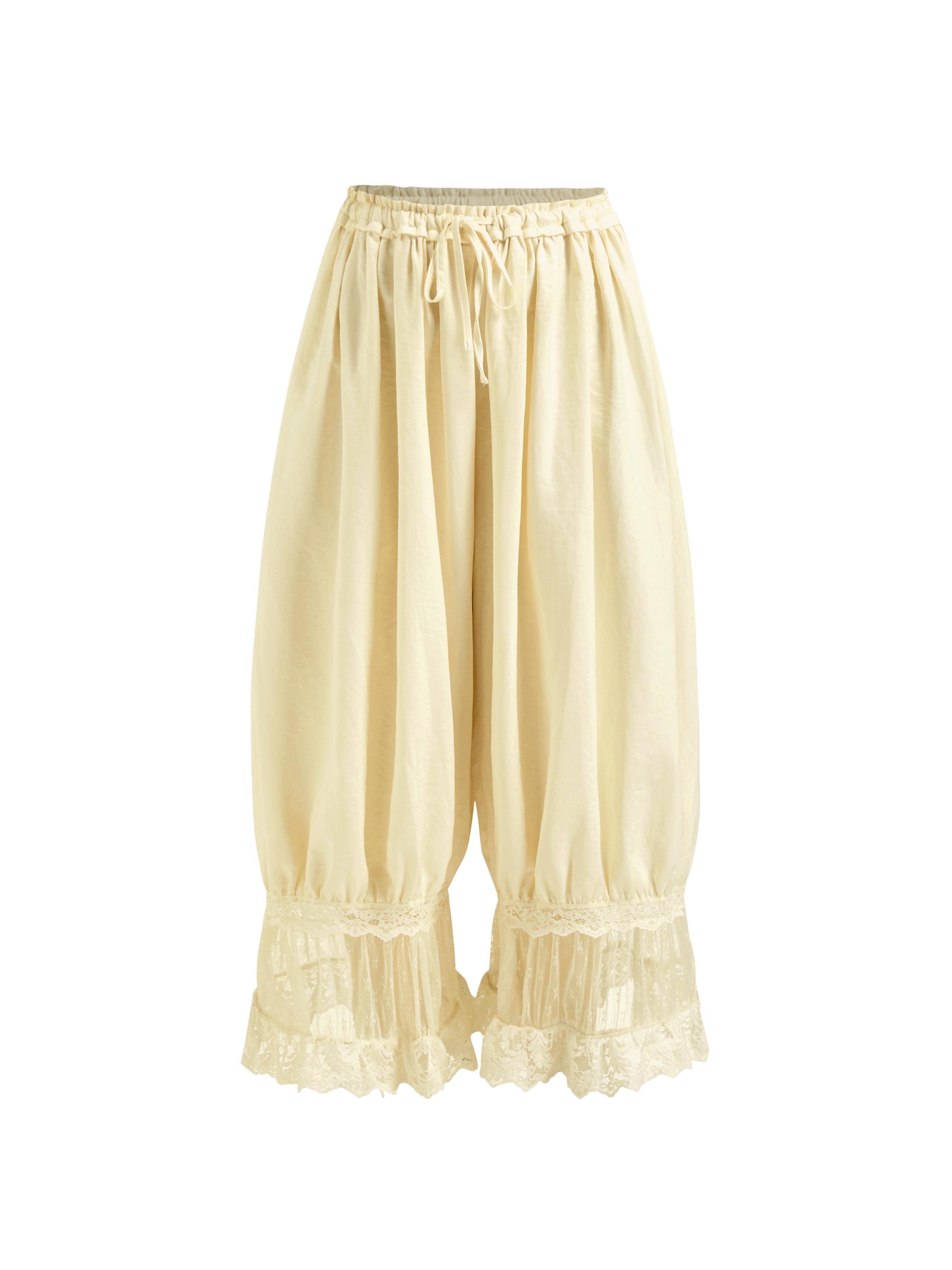Mid Rise Lace Patched Drawstring Cropped Bloomer Pants by CIDER