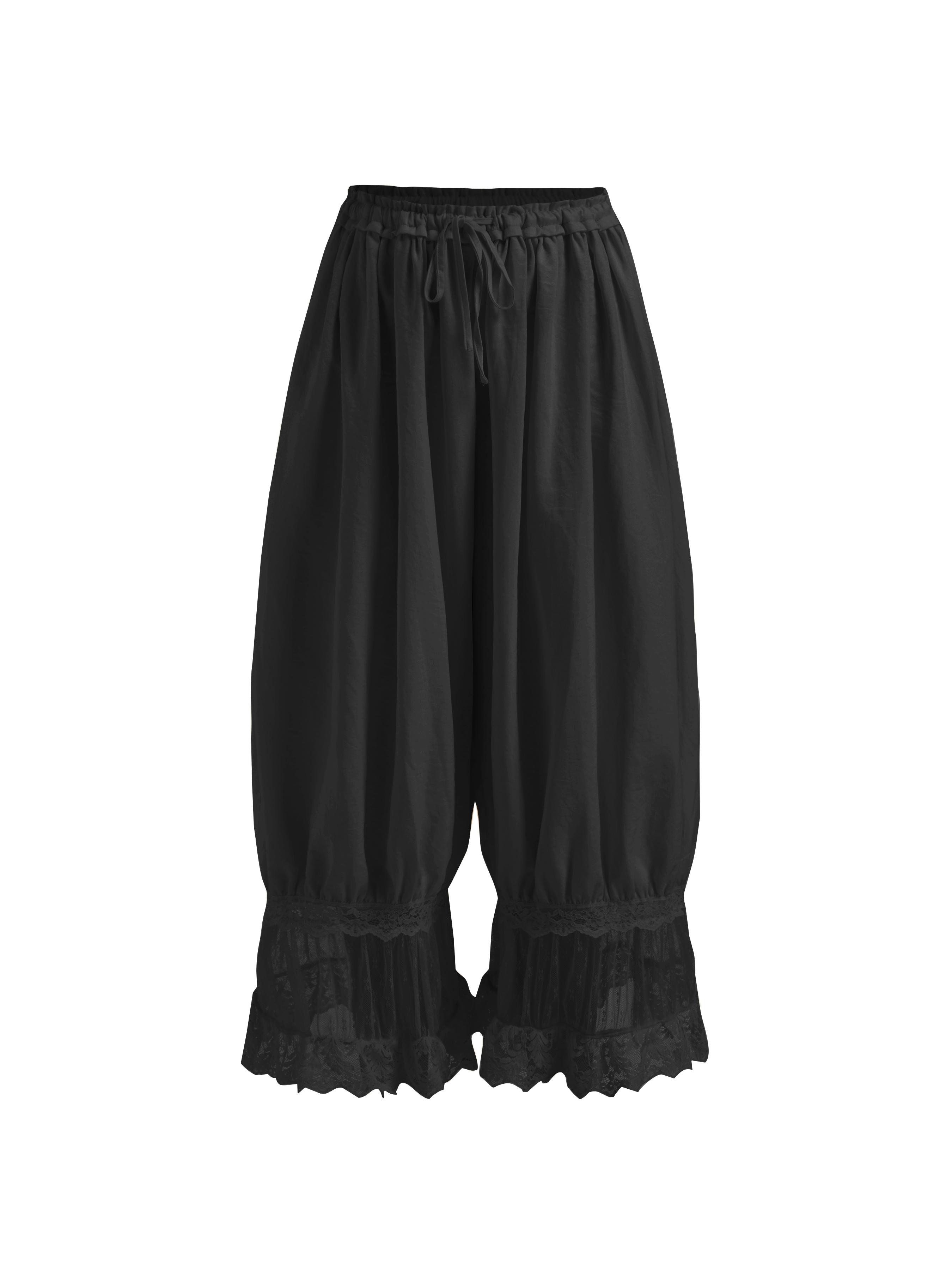 Mid Rise Lace Patched Drawstring Cropped Bloomer Pants by CIDER