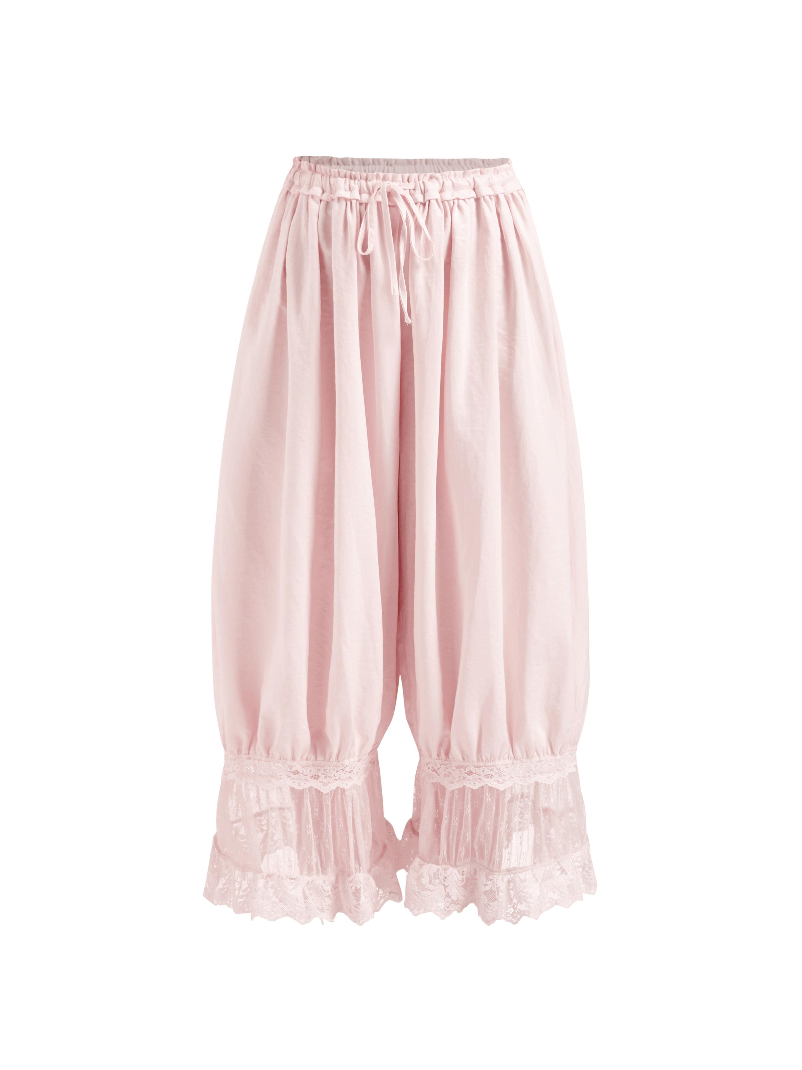 Mid Rise Lace Patched Drawstring Cropped Bloomer Pants by CIDER