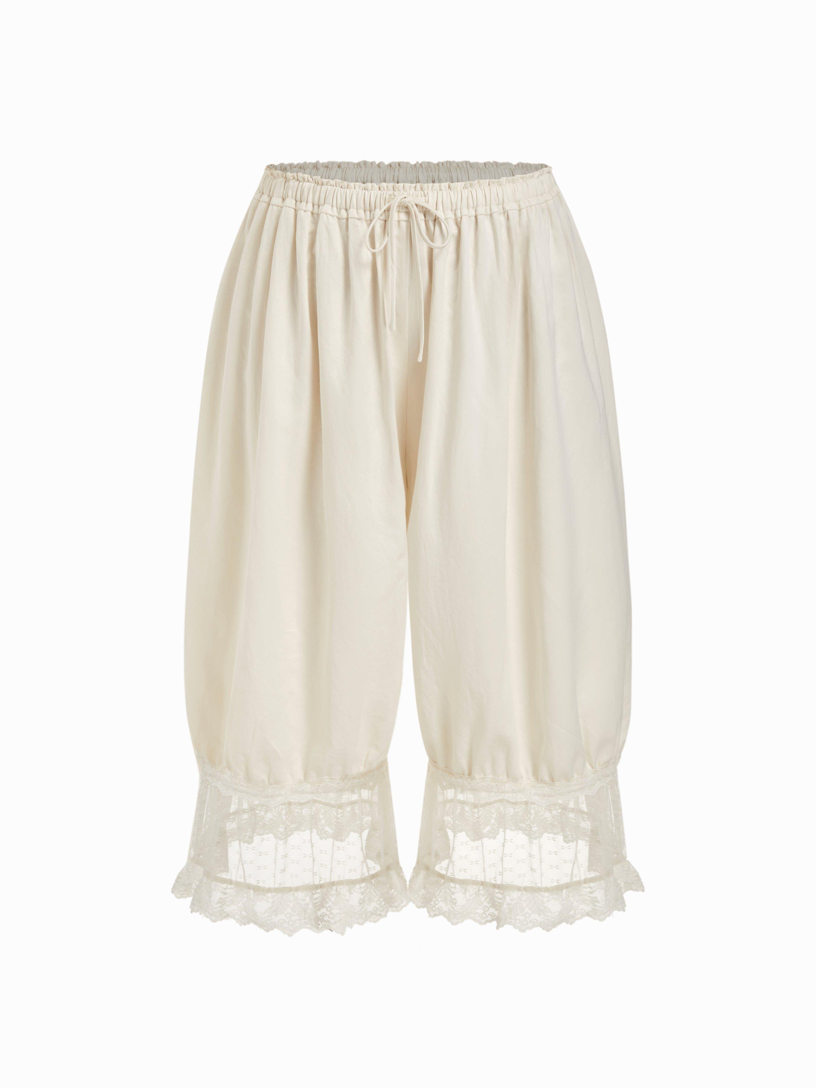 Mid Rise Lace Patched Drawstring Cropped Bloomer Pants Curve & Plus by CIDER