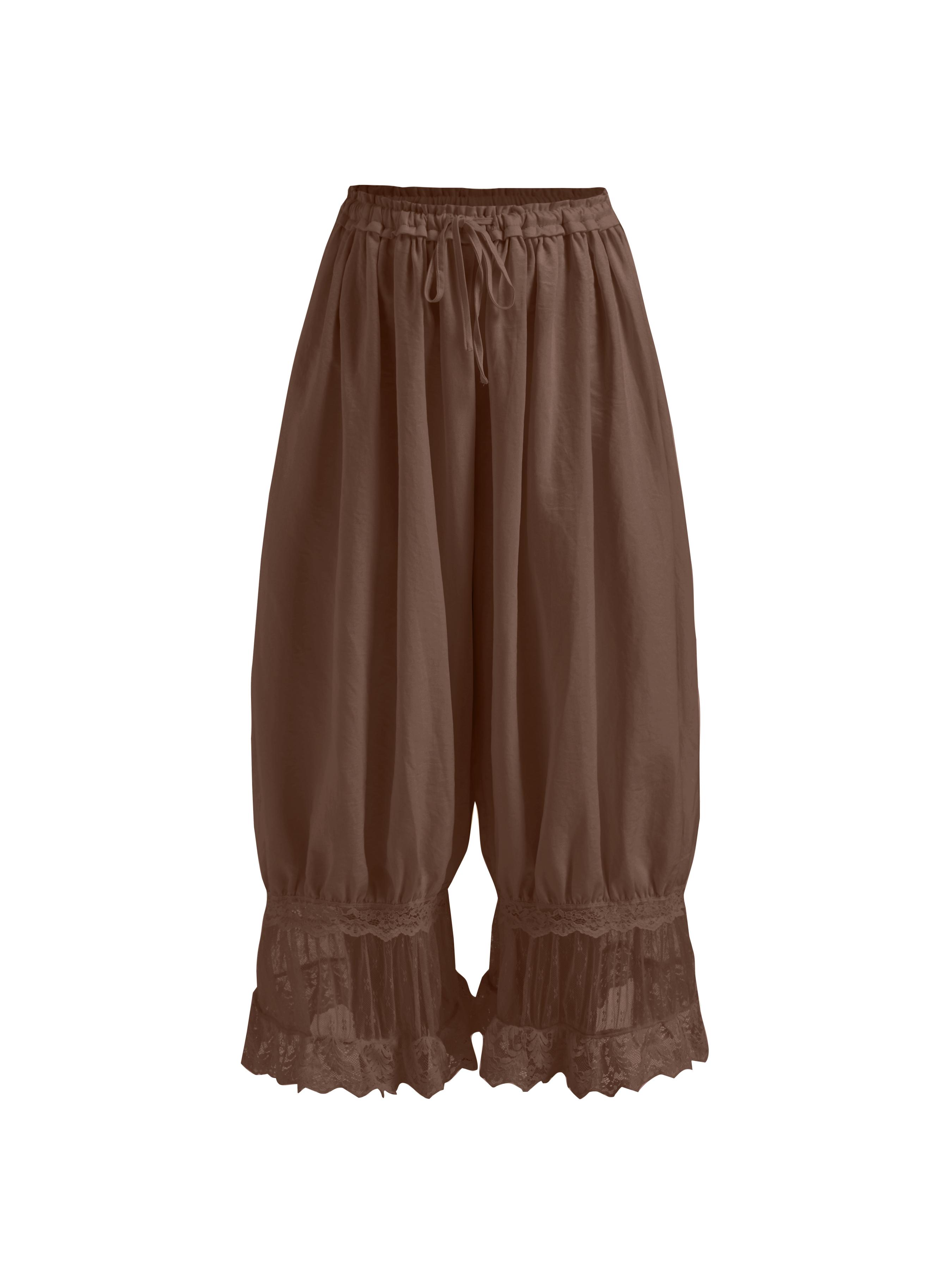 Mid Rise Lace Patched Drawstring Cropped Bloomer Pants by CIDER