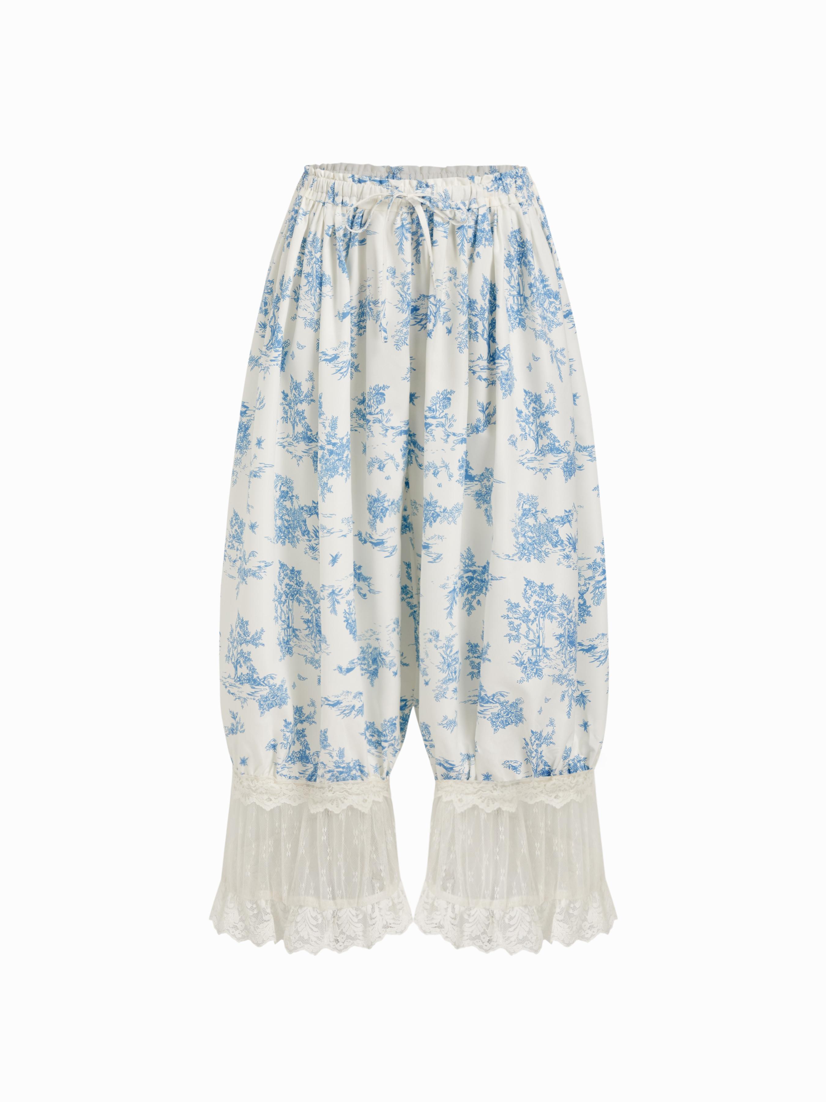 Mid Rise Lace Patched Drawstring Cropped Bloomer Pants by CIDER