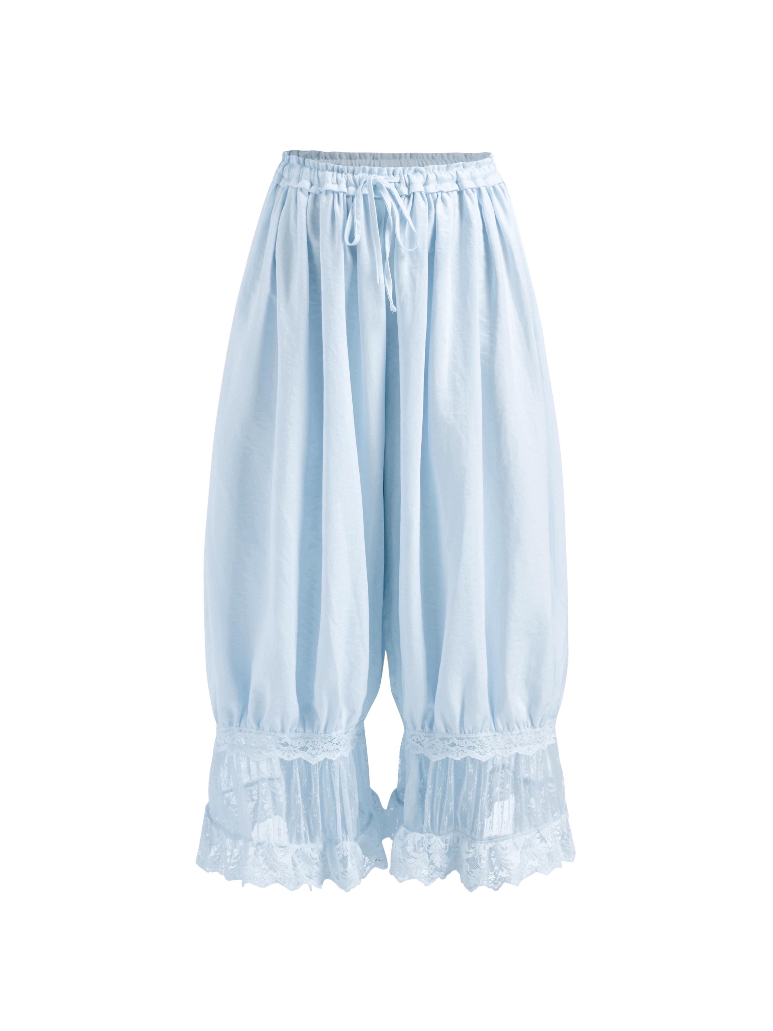 Mid Rise Lace Patched Drawstring Cropped Bloomer Pants by CIDER