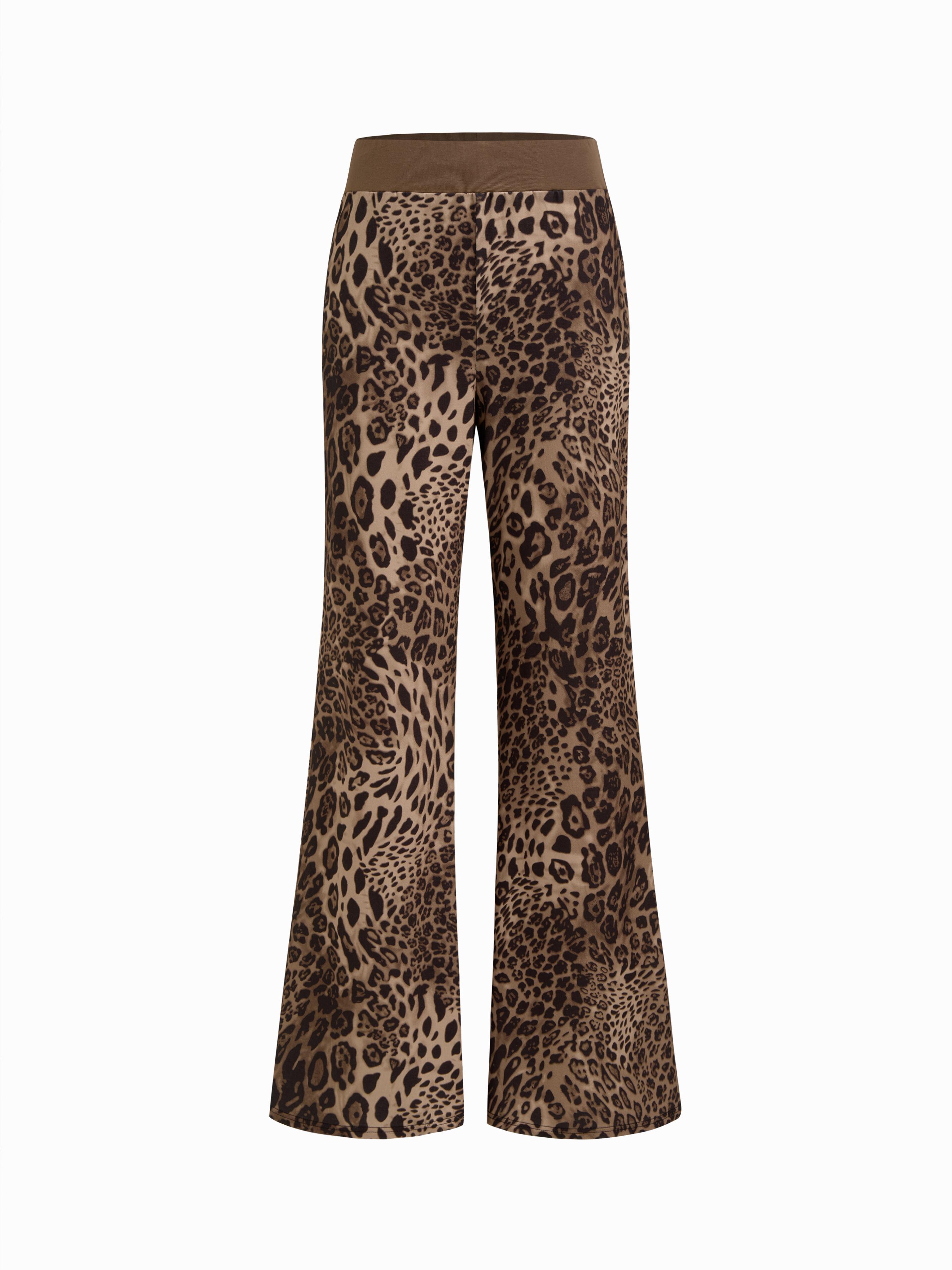 Mid Rise Leopard Print Elastic Waist Flared Lounge Trousers by CIDER