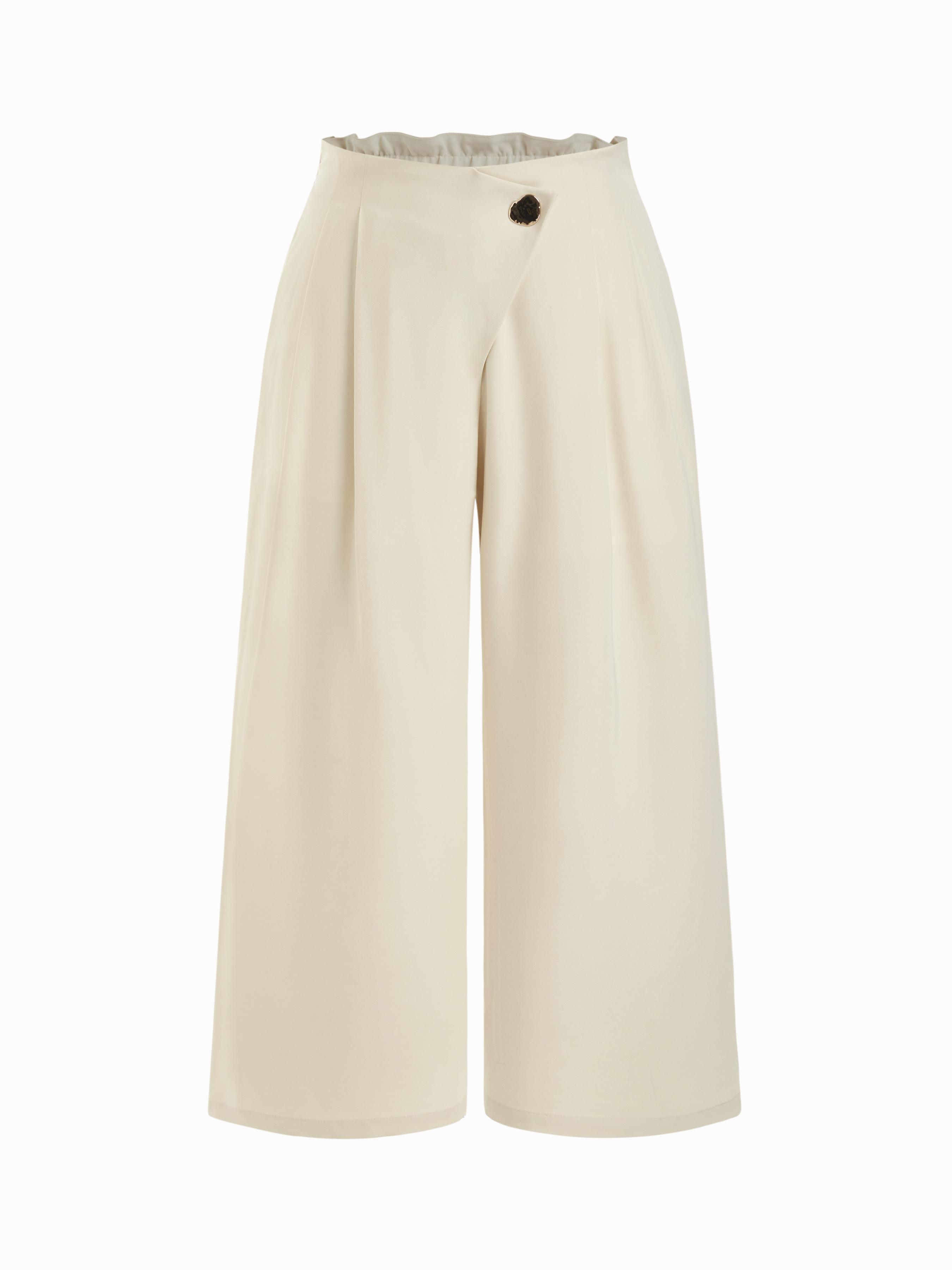 Mid Rise Metal Detail Pleated Wide Leg Trousers Curve & Plus by CIDER