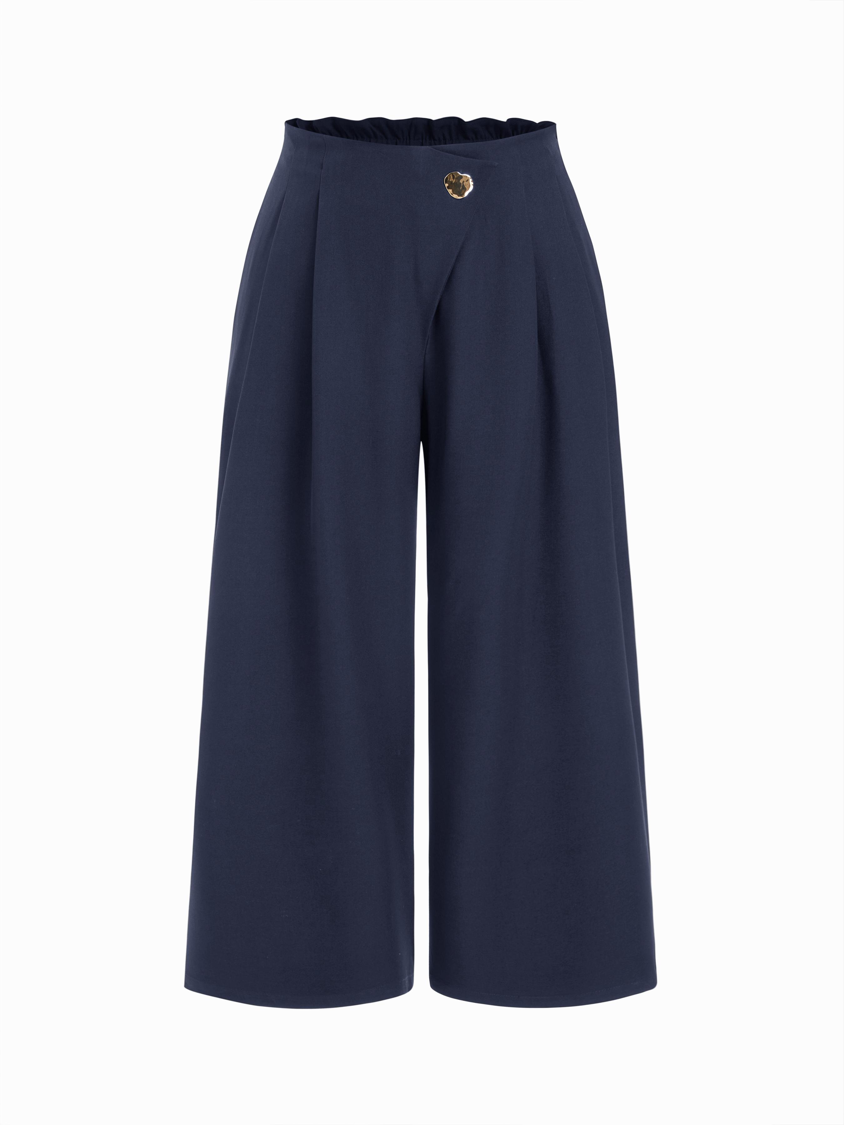 Mid Rise Metal Detail Pleated Wide Leg Trousers Curve & Plus by CIDER