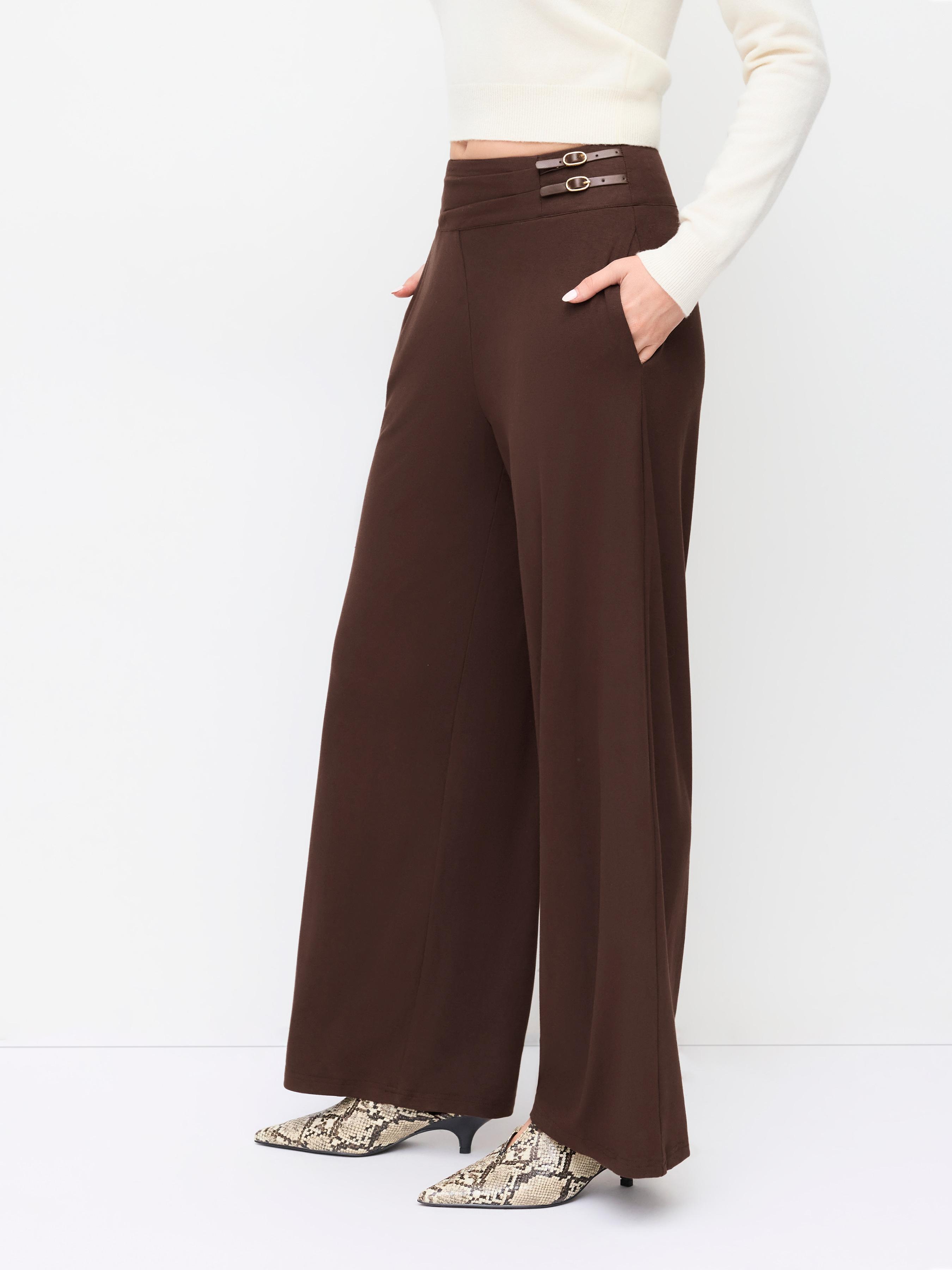 Mid Rise Metal Detail Straight Leg Trousers by CIDER