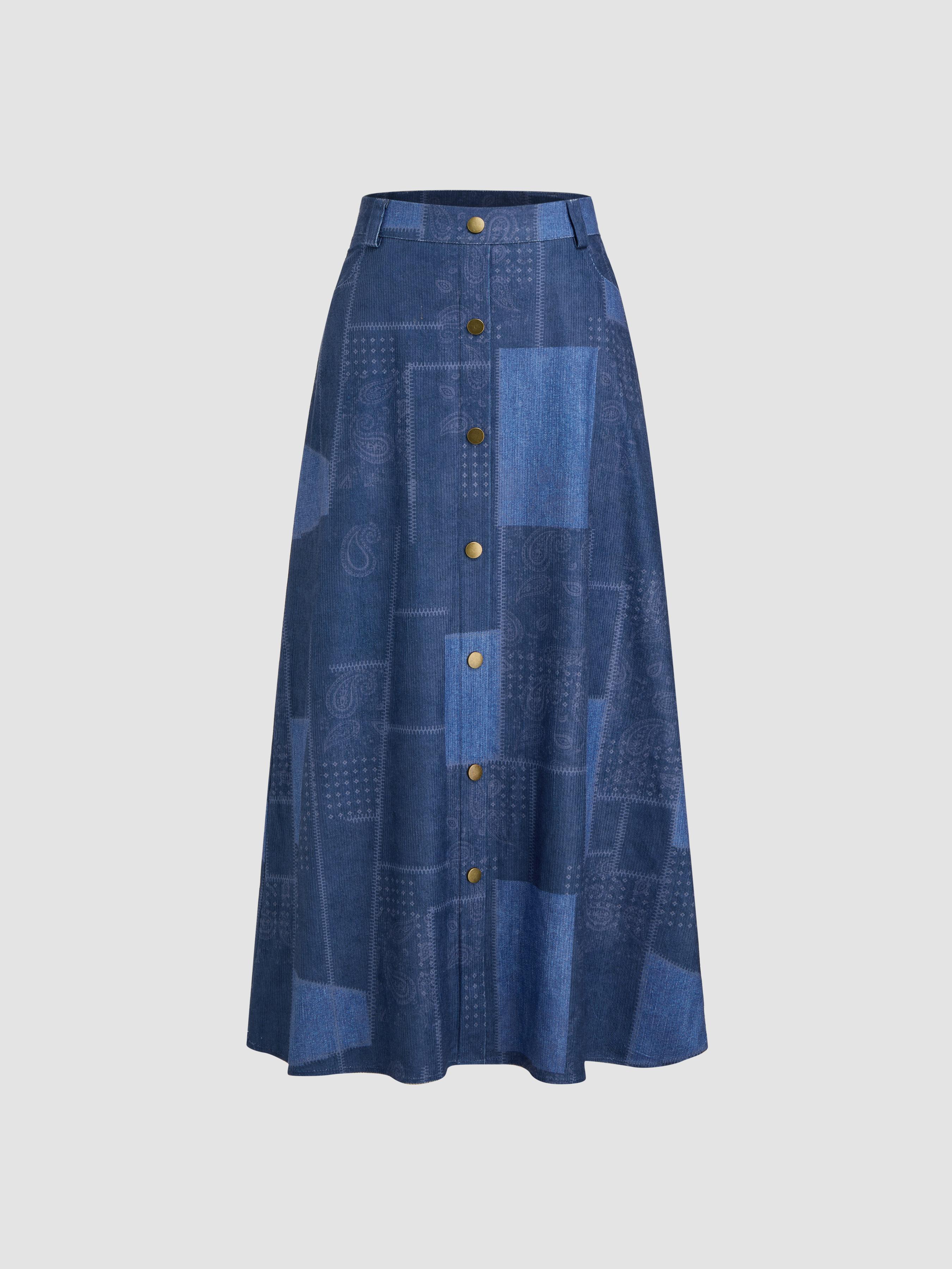 Mid Rise Patched Graphic Maxi Skirt by CIDER