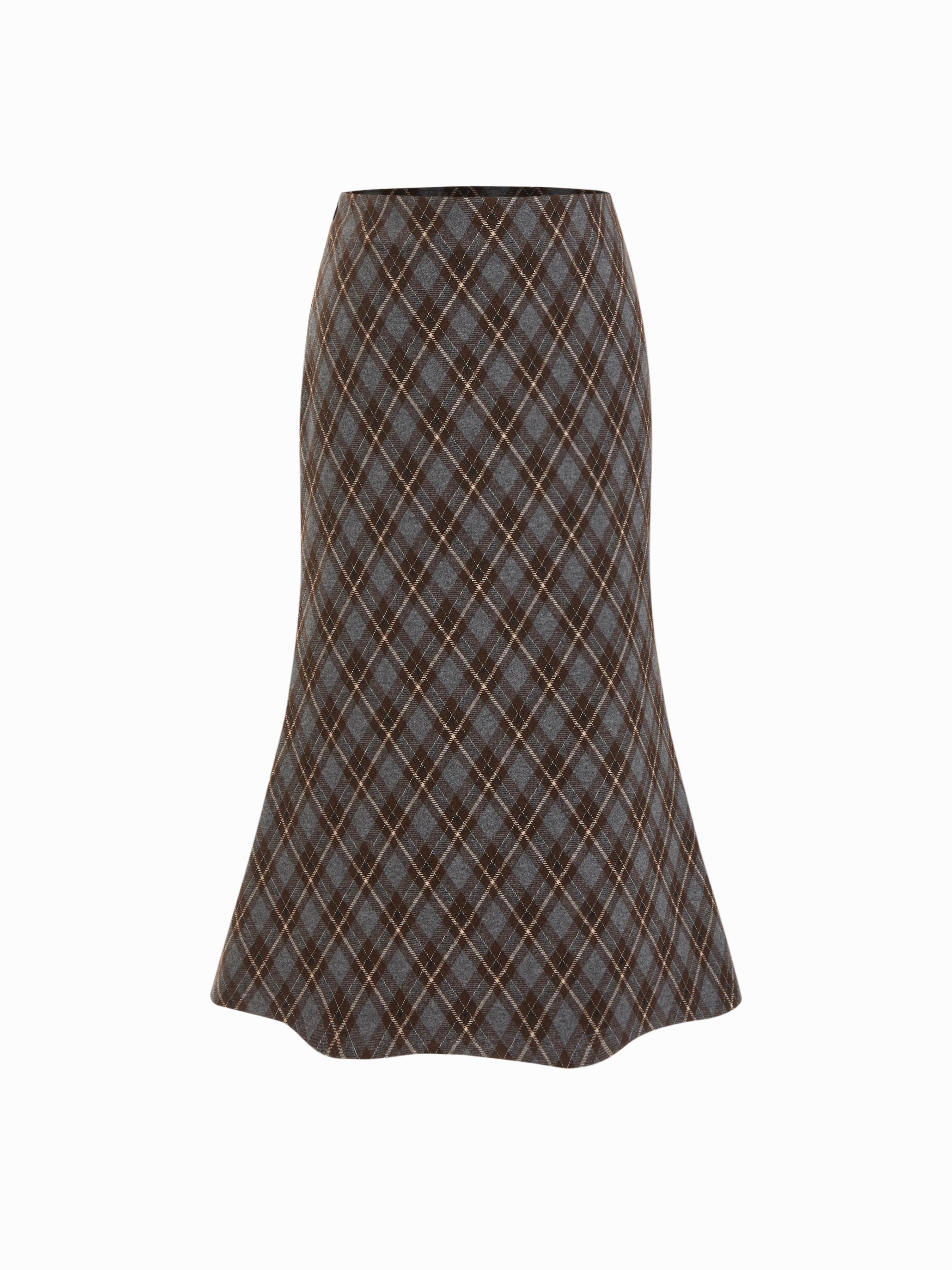 Mid Rise Plaid Half Zip Pencil Midi Skirt by CIDER