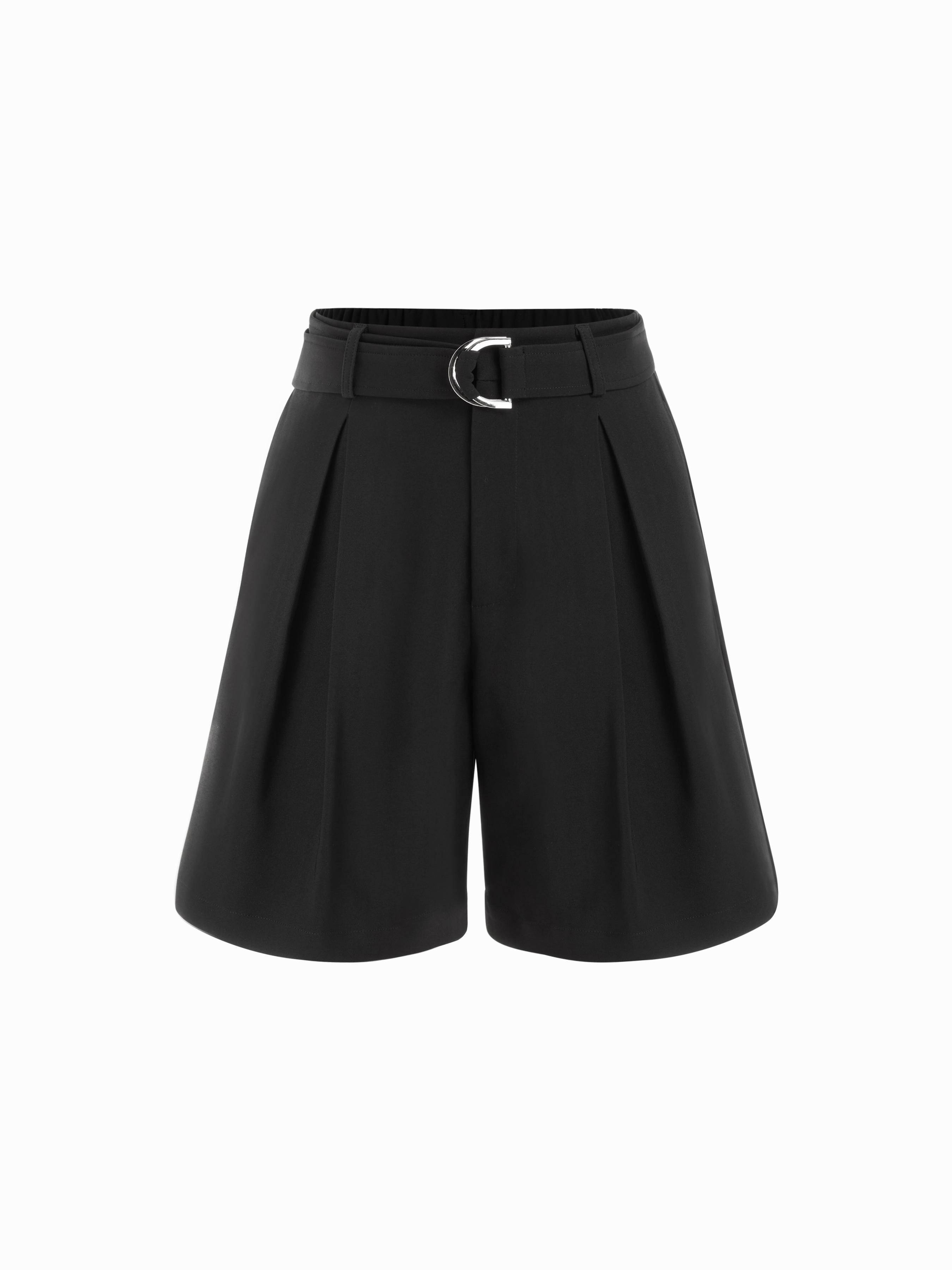 Mid Rise Pleated Shorts With Belt by CIDER