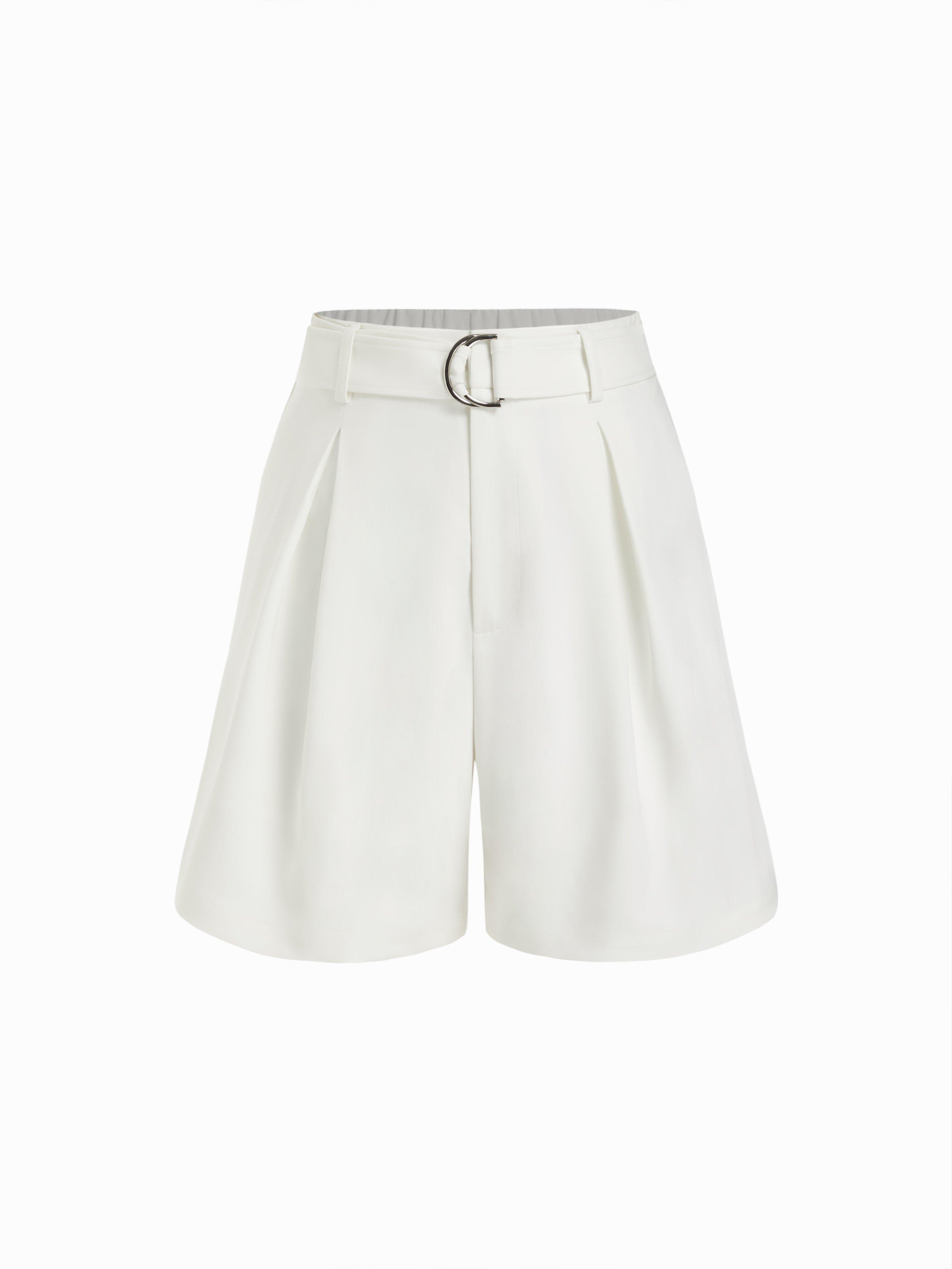 Mid Rise Pleated Shorts With Belt by CIDER