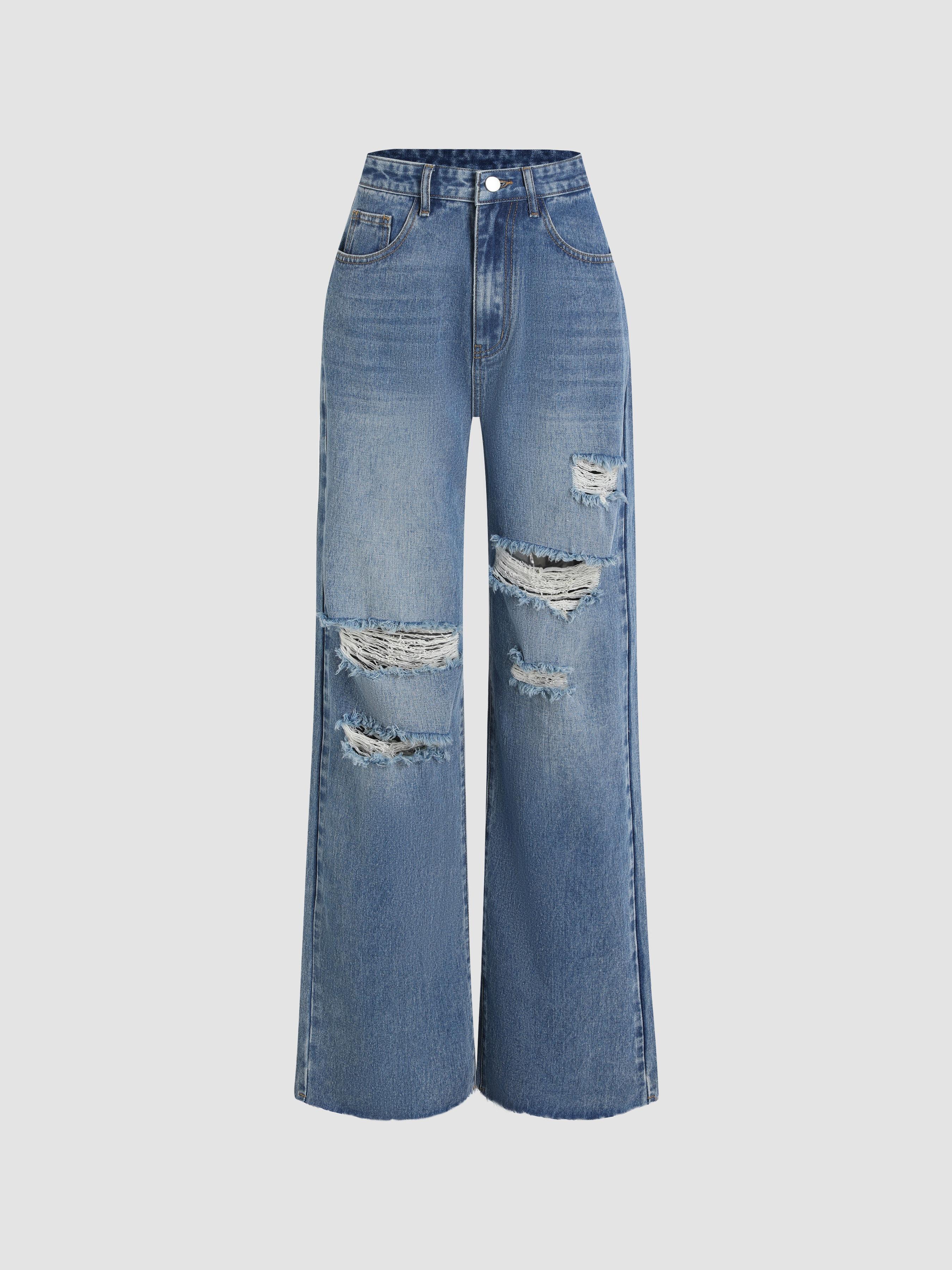 Mid Rise Ripped Straight Leg Jeans by CIDER