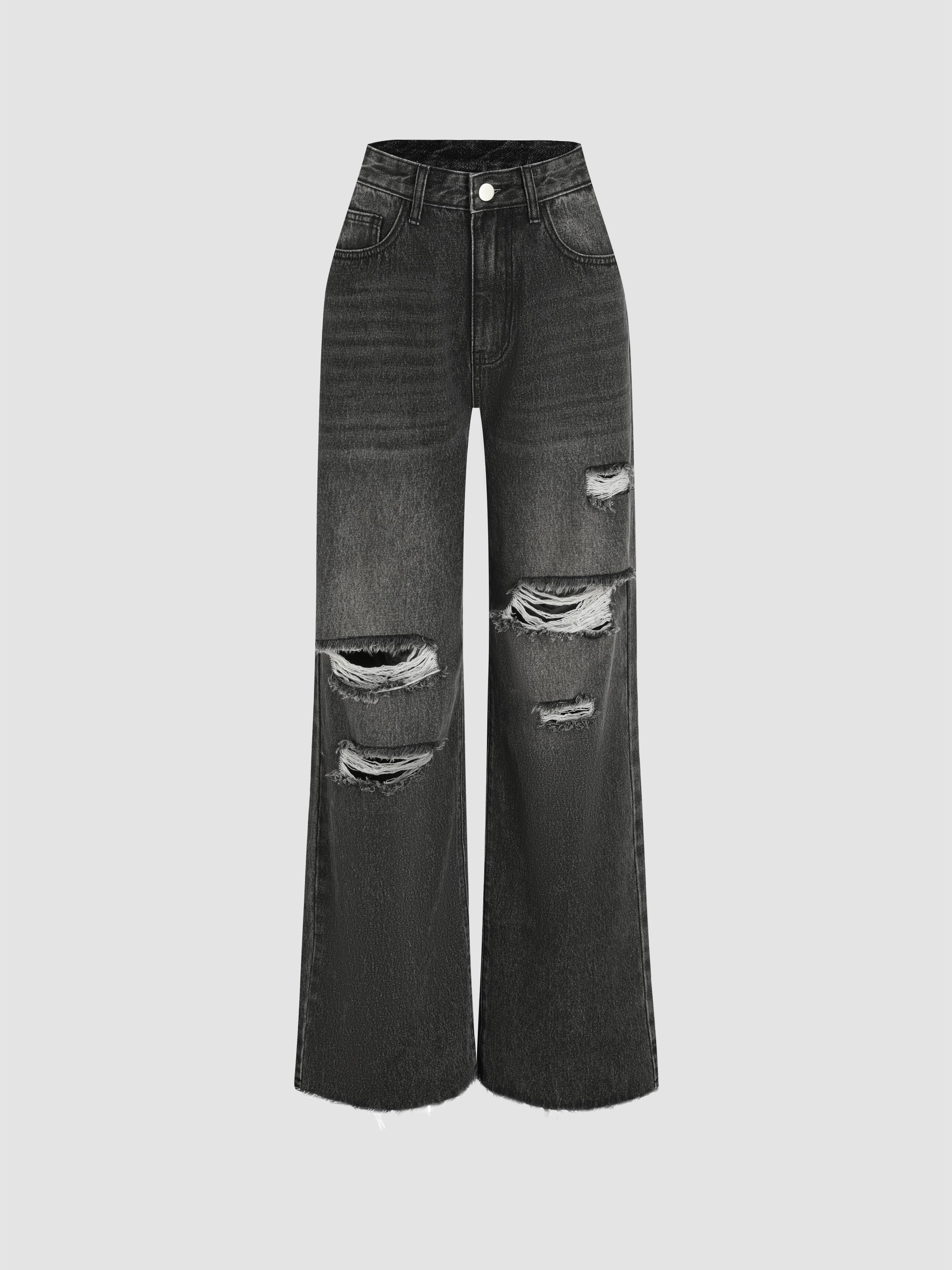Mid Rise Ripped Straight Leg Jeans by CIDER