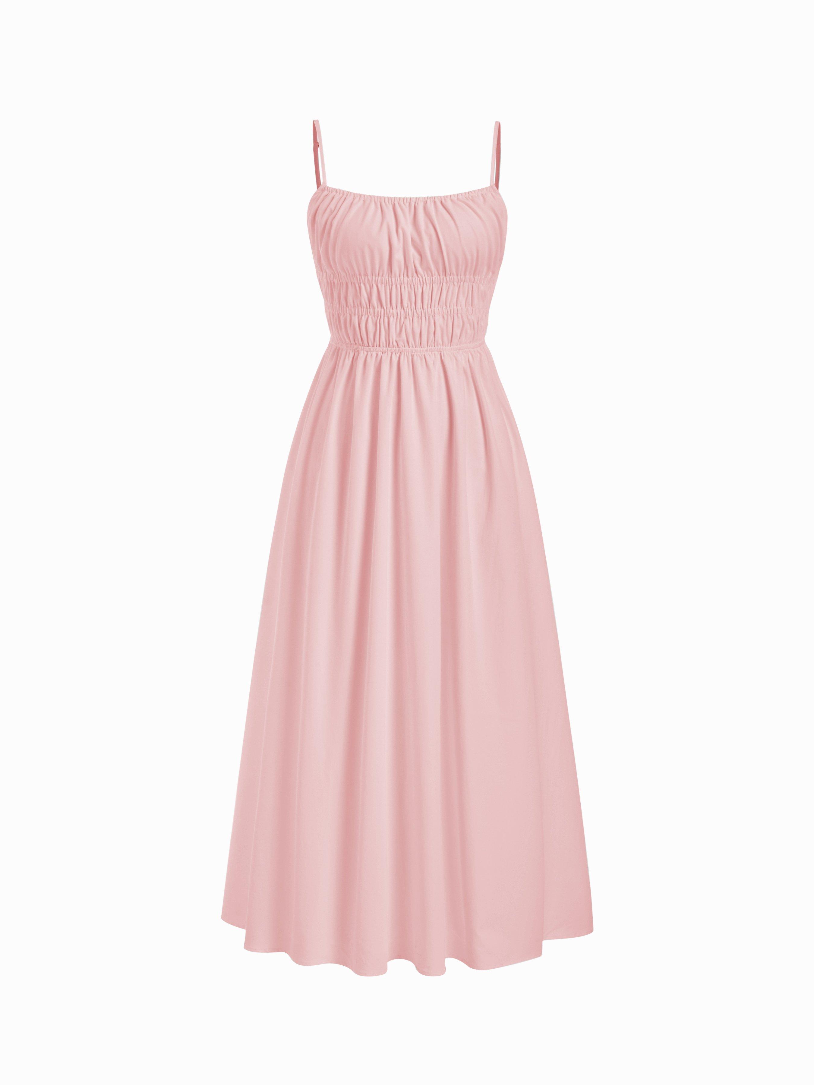 Mid Rise Ruched Shirred Maxi Flared Dress by CIDER