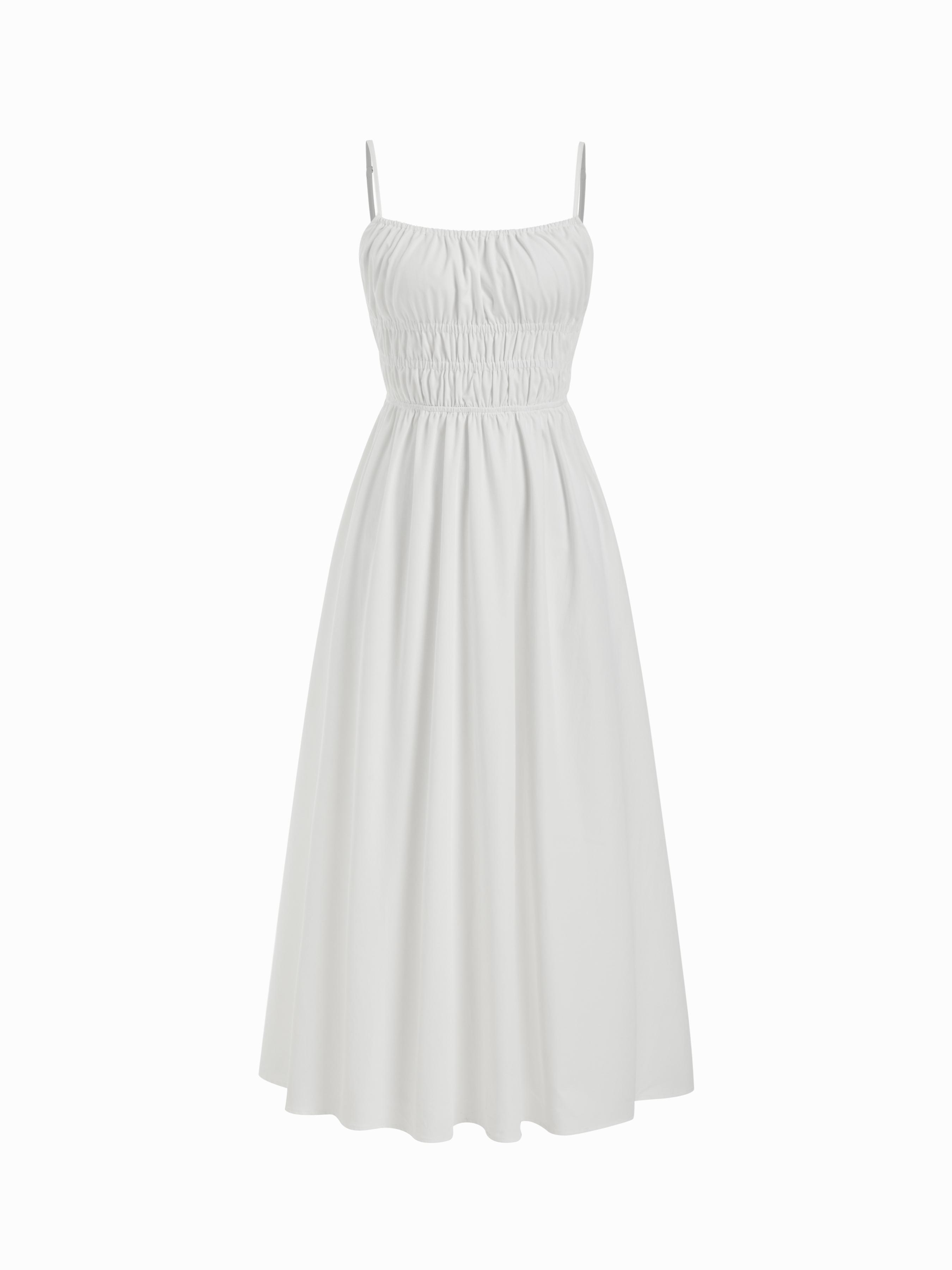 Mid Rise Ruched Shirred Maxi Flared Dress by CIDER