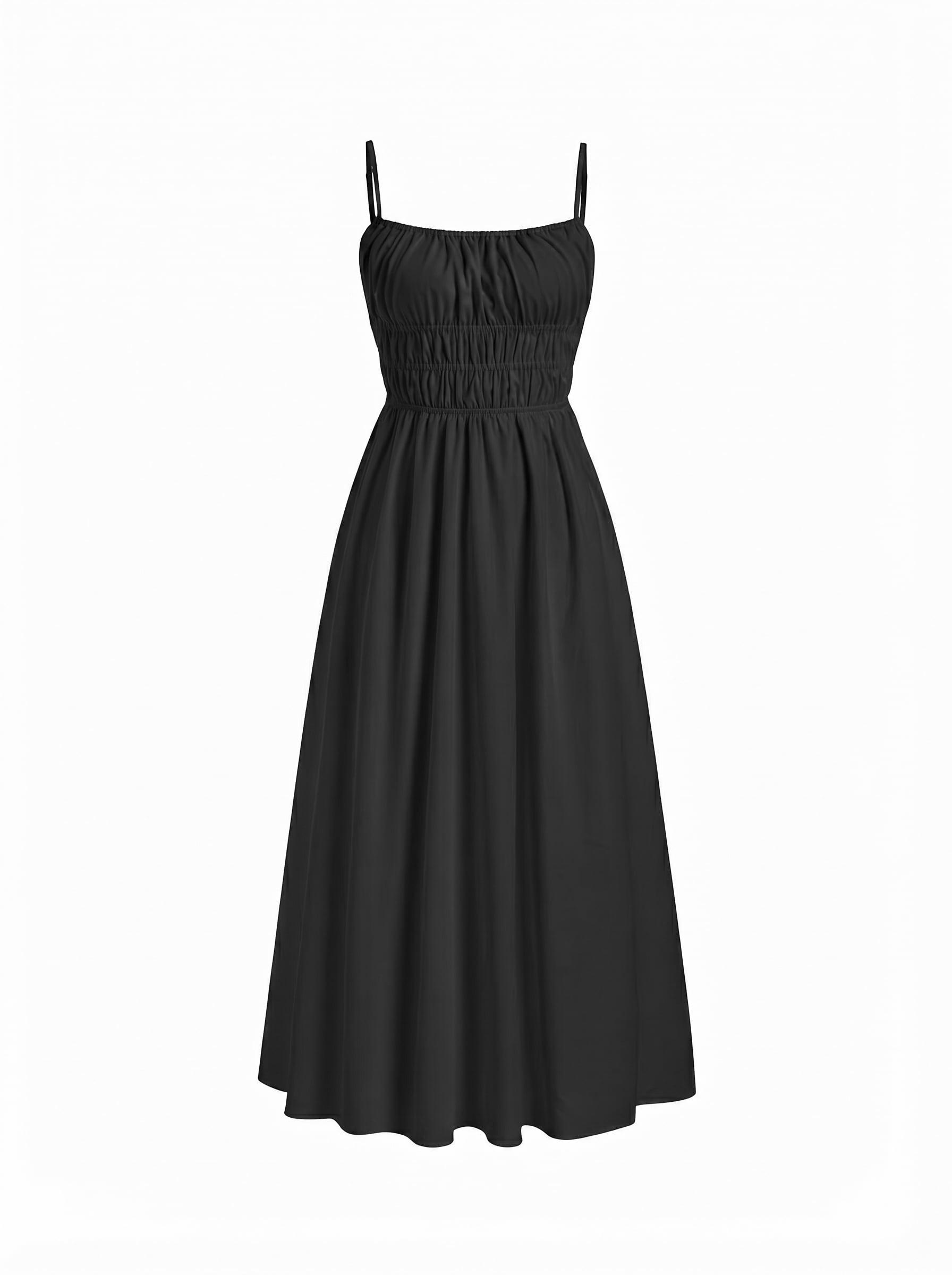 Mid Rise Ruched Shirred Maxi Flared Dress by CIDER