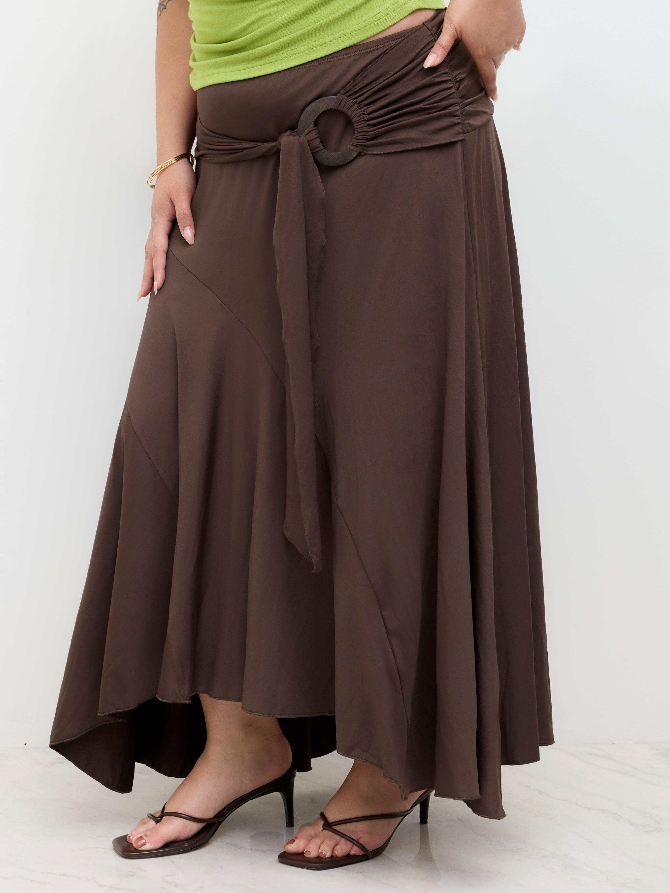 Mid Rise Ruffle Hem Ruched Maxi Skirt Curve & Plus by CIDER