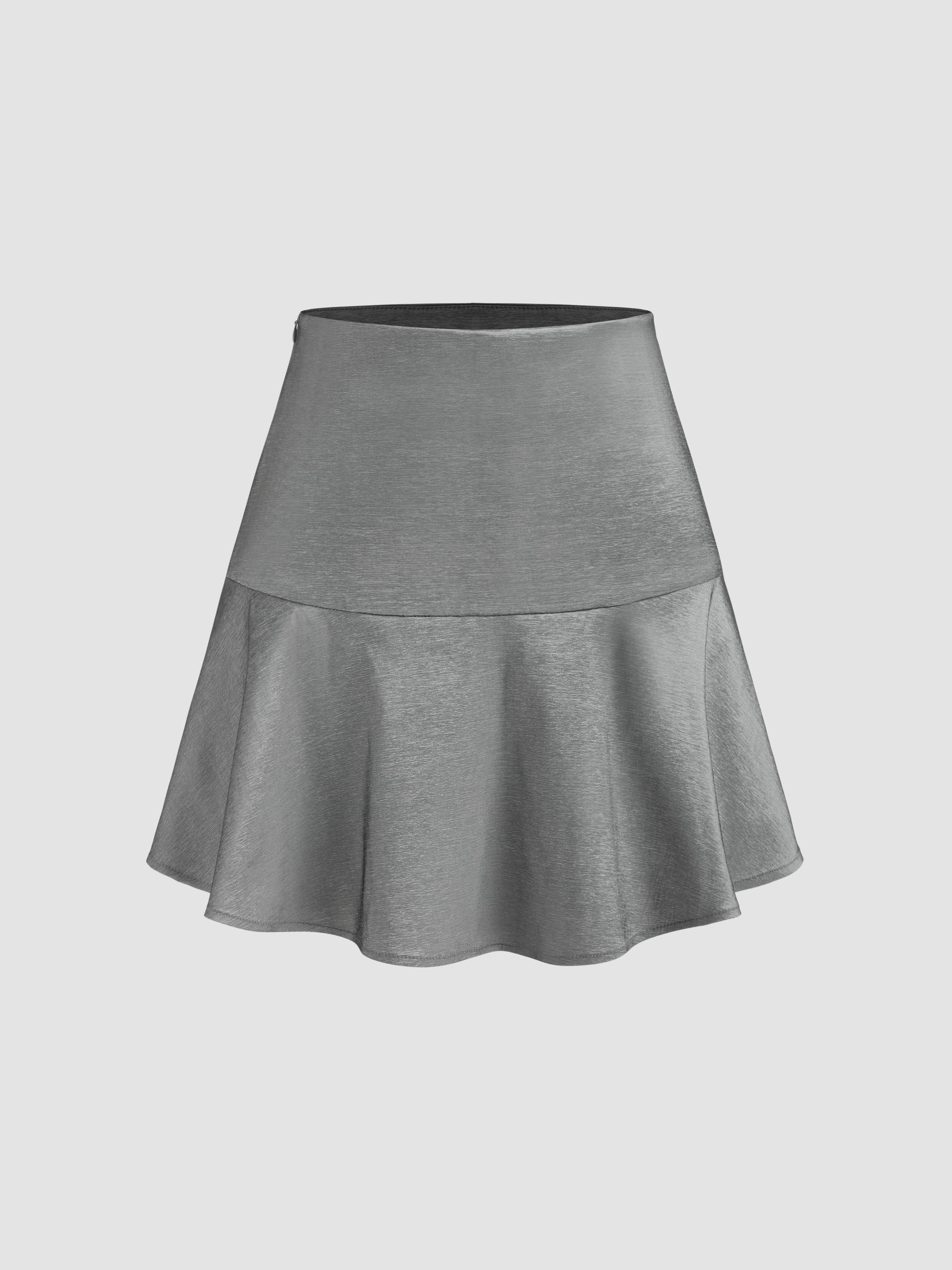 Mid Rise Ruffle Hem Zipper Mini Skirt by CIDER