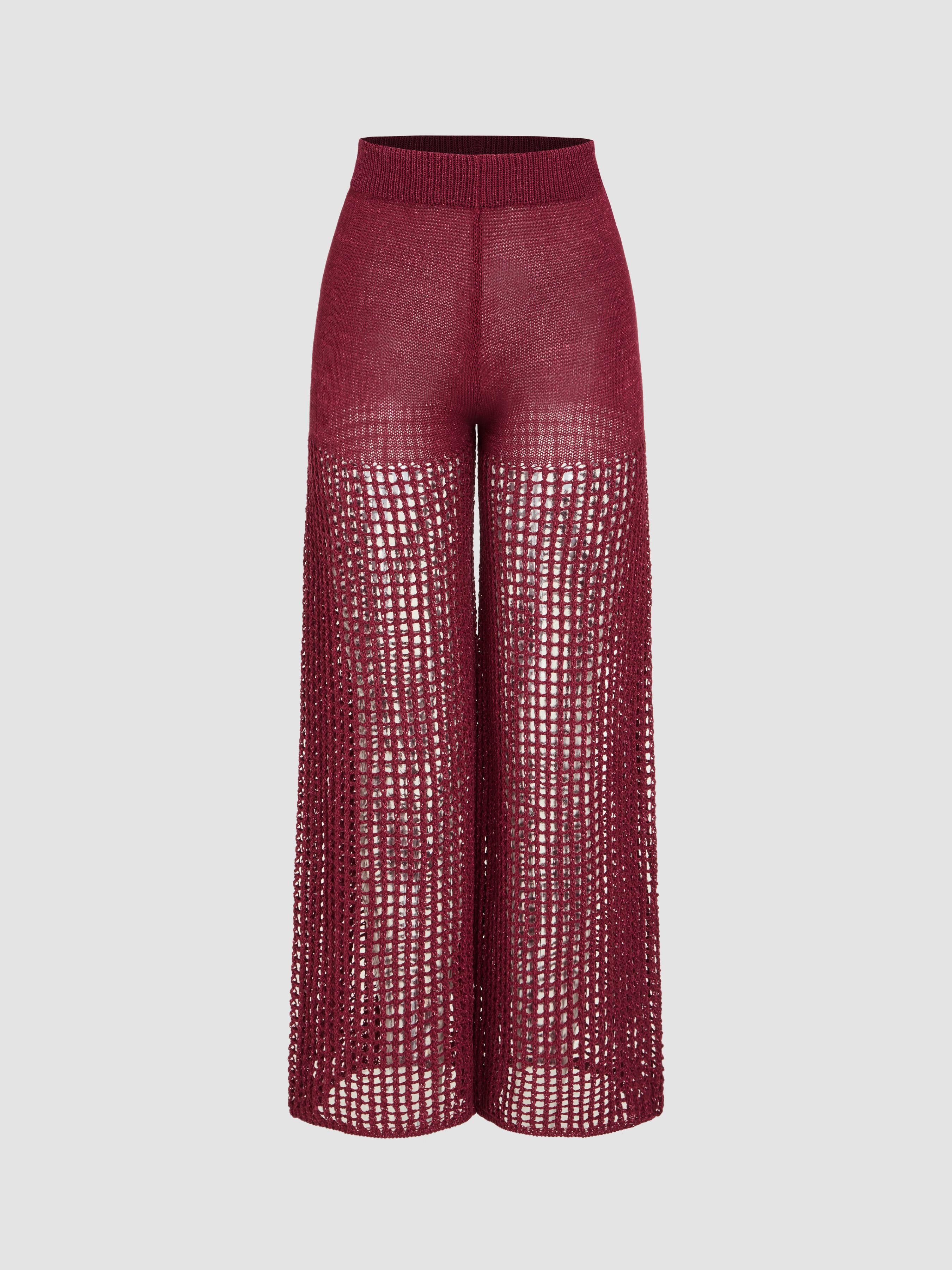 Mid Rise Solid Knitted Straight Leg Trousers by CIDER