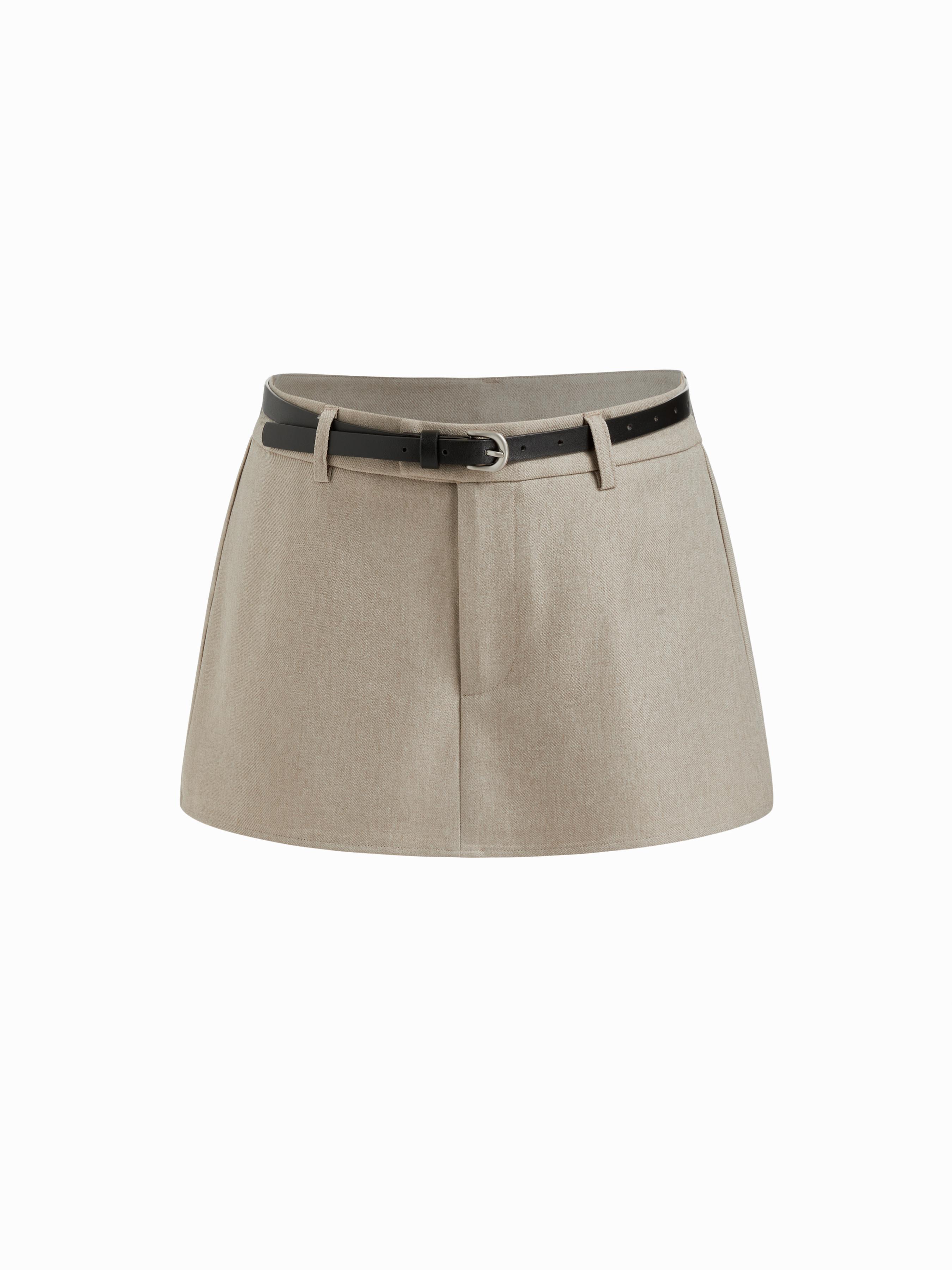 Mid Rise Solid Skort With Belt by CIDER
