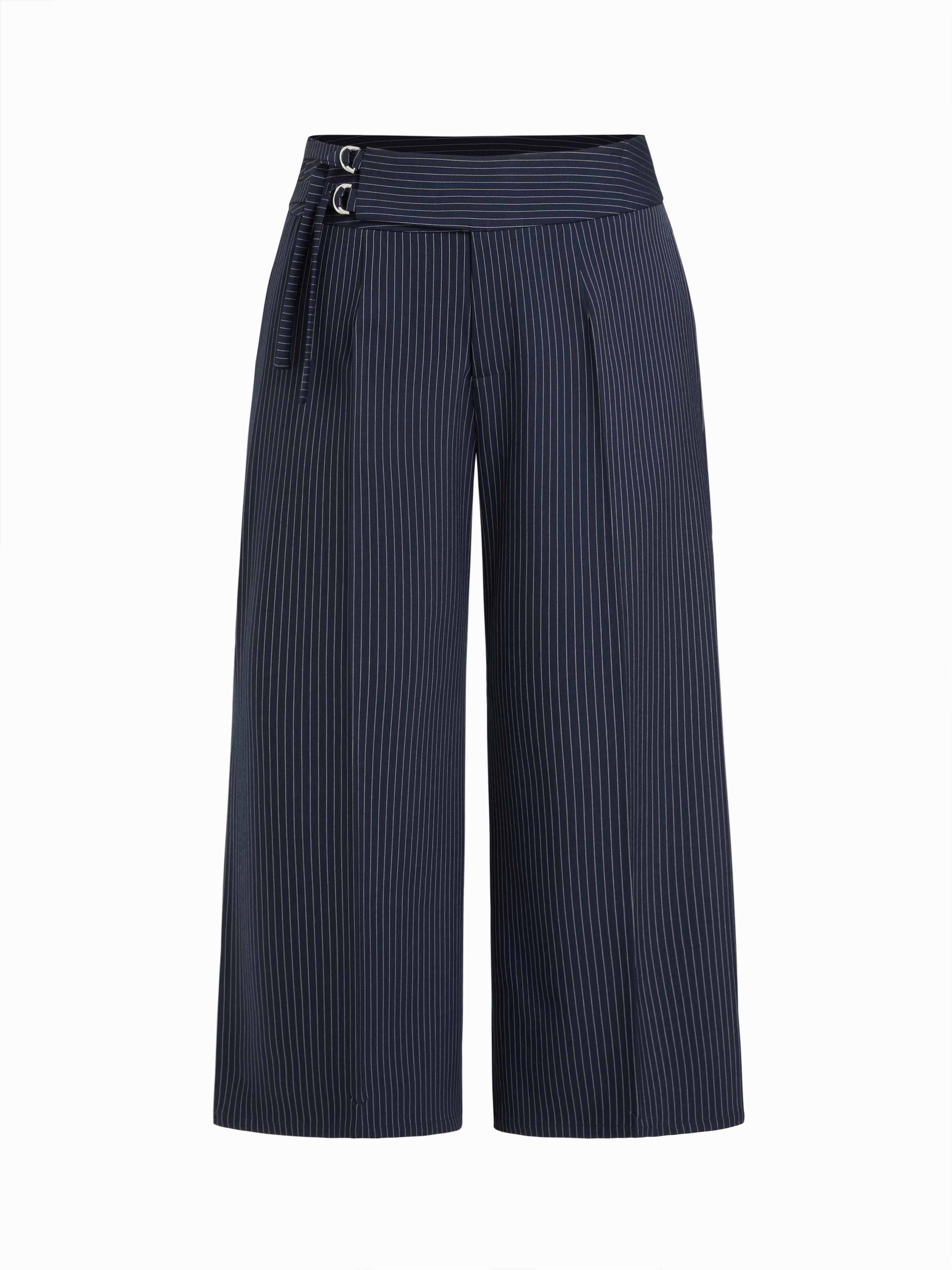 Mid Rise Stripe Buckle Wide Leg Trousers Curve & Plus by CIDER