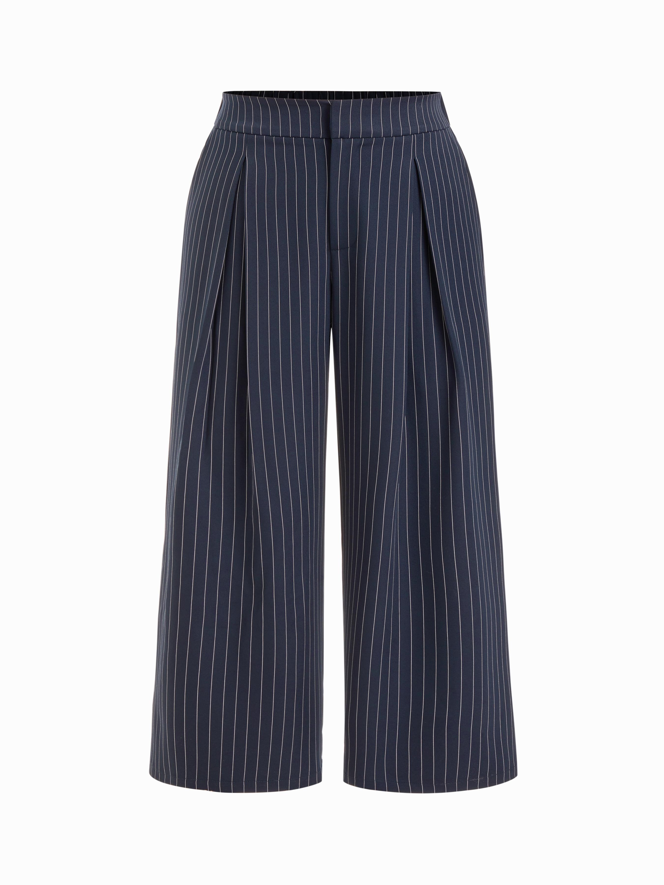 Mid Rise Stripe Pleated Wide Leg Trousers Curve & Plus by CIDER
