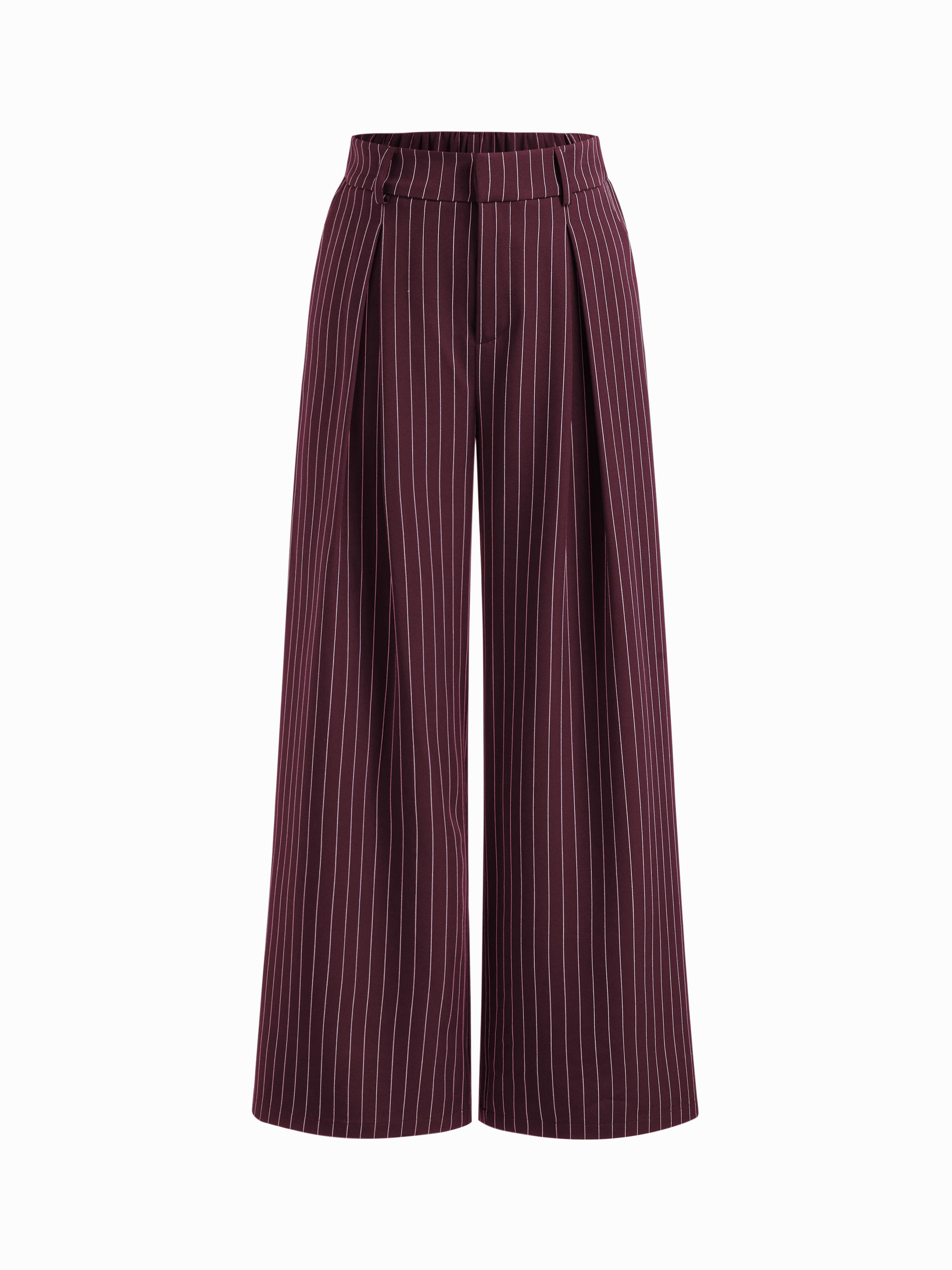 Mid Rise Stripe Pleated Wide Leg Trousers by CIDER