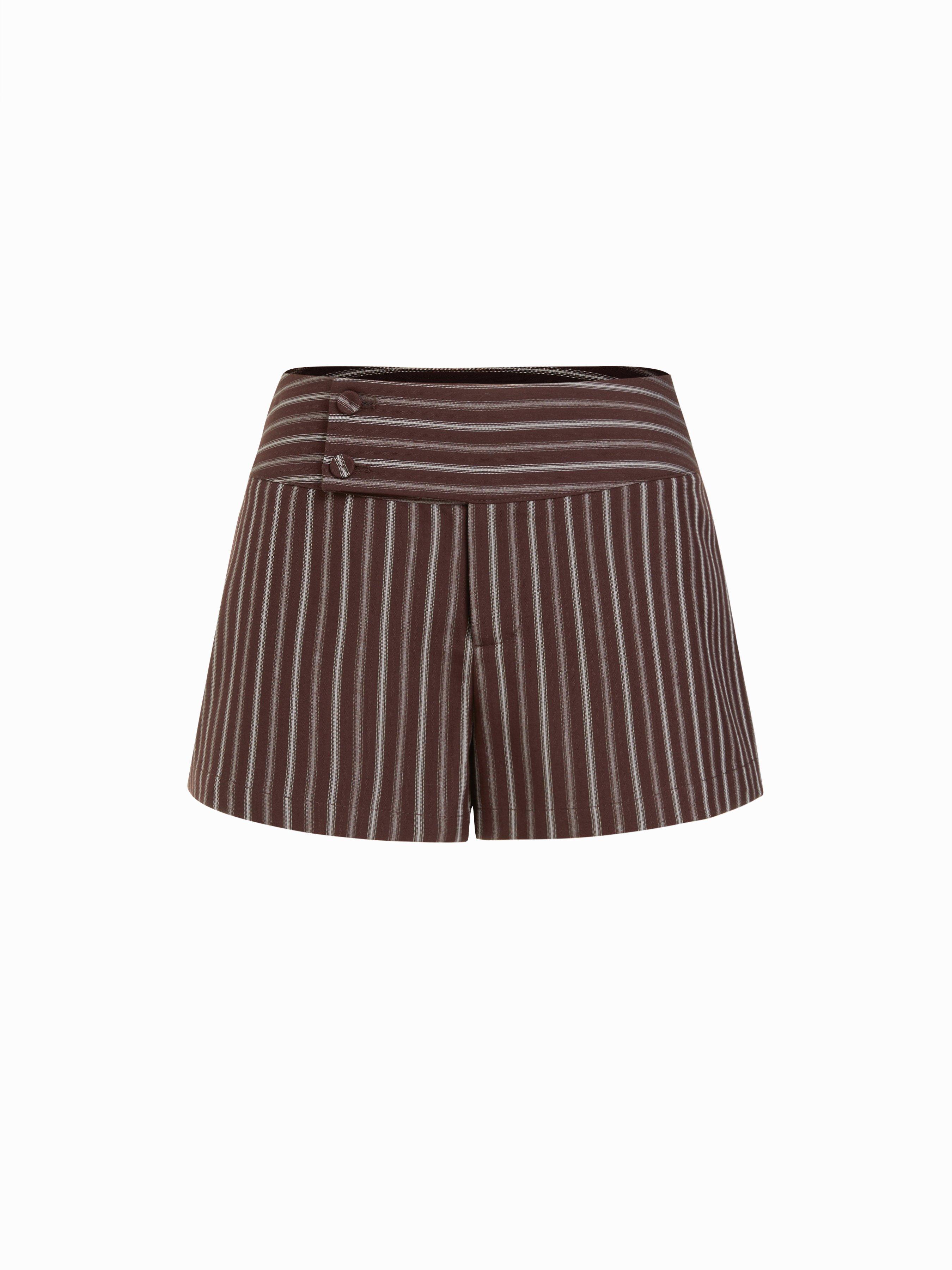 Mid Rise Stripe Wrap Shorts by CIDER