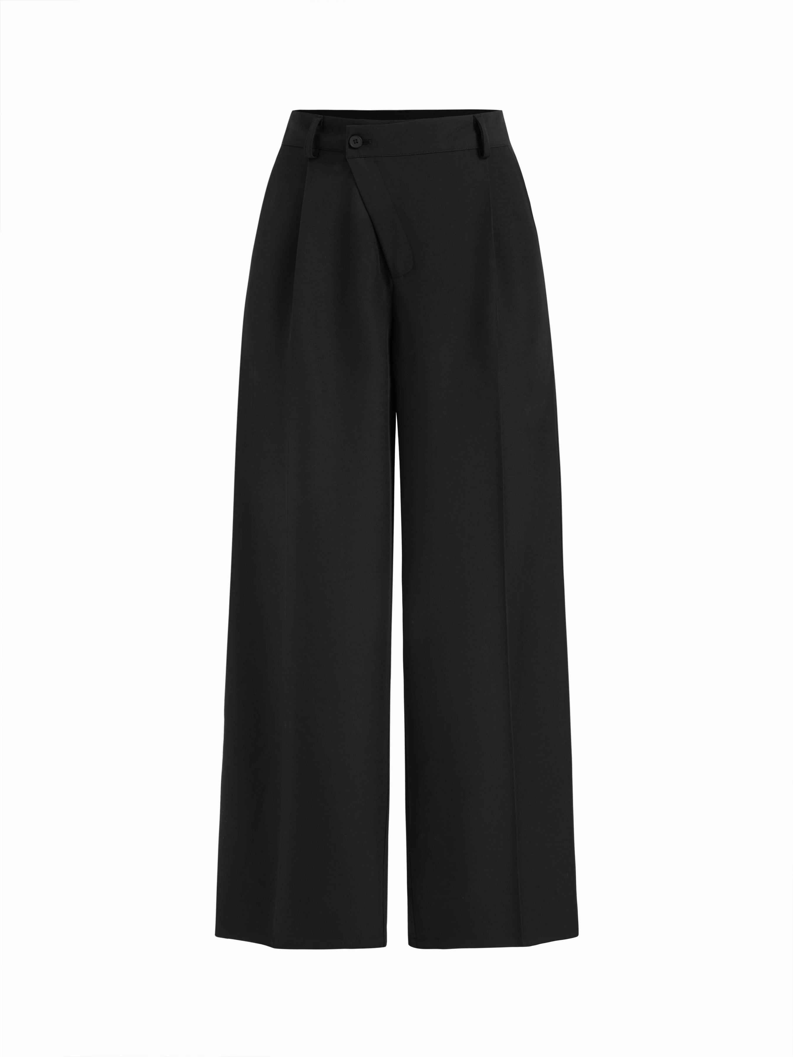 Mid Rise Striped Asymmetrical Straight Leg Trousers by CIDER