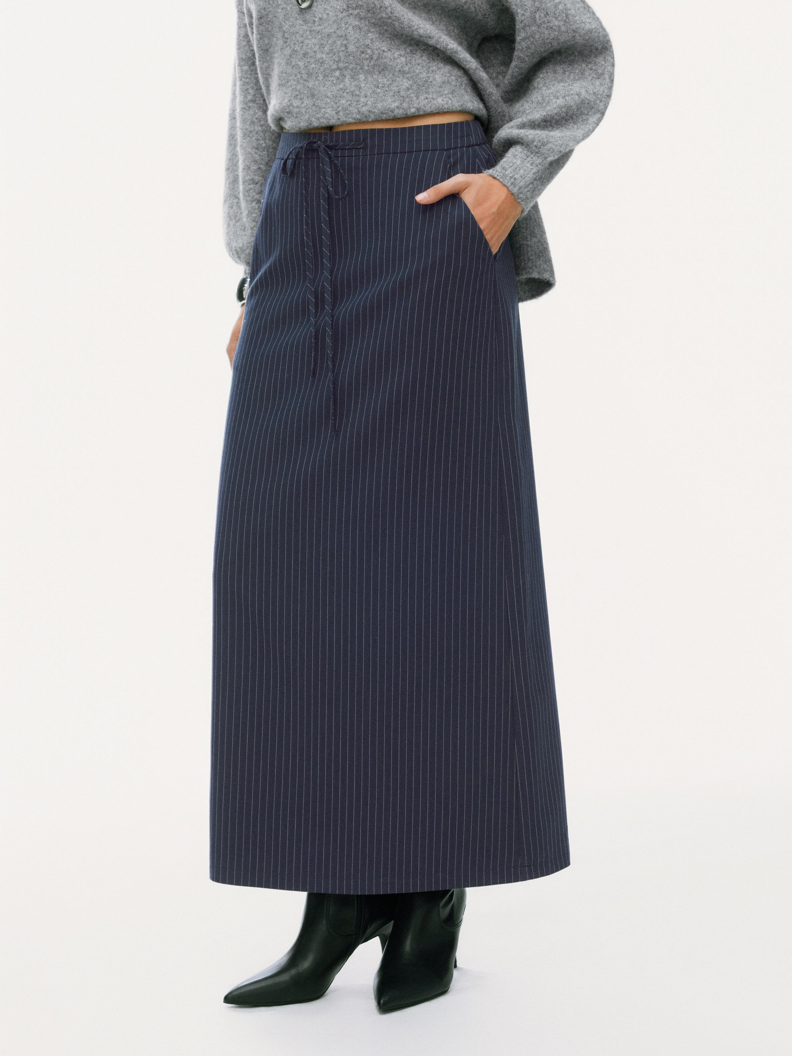 Mid Rise Striped Drawstring Pocket Maxi Skirt by CIDER