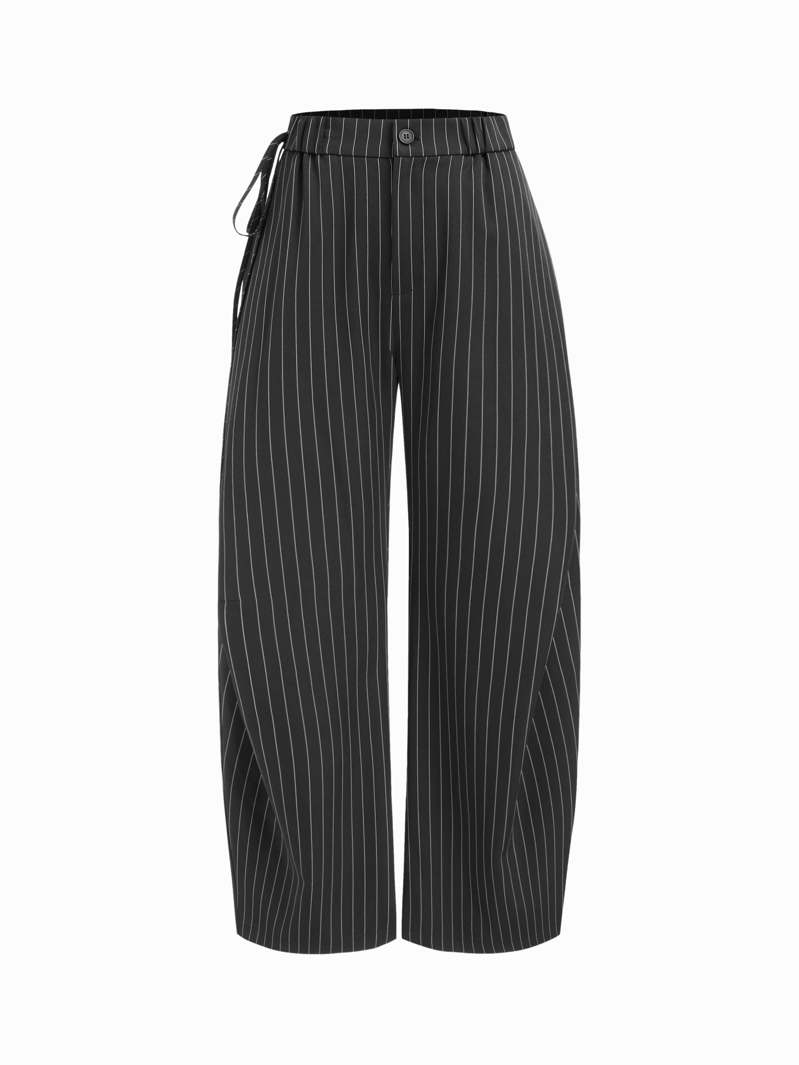 Mid Rise Striped Side Knotted Barrel-leg Trousers by CIDER
