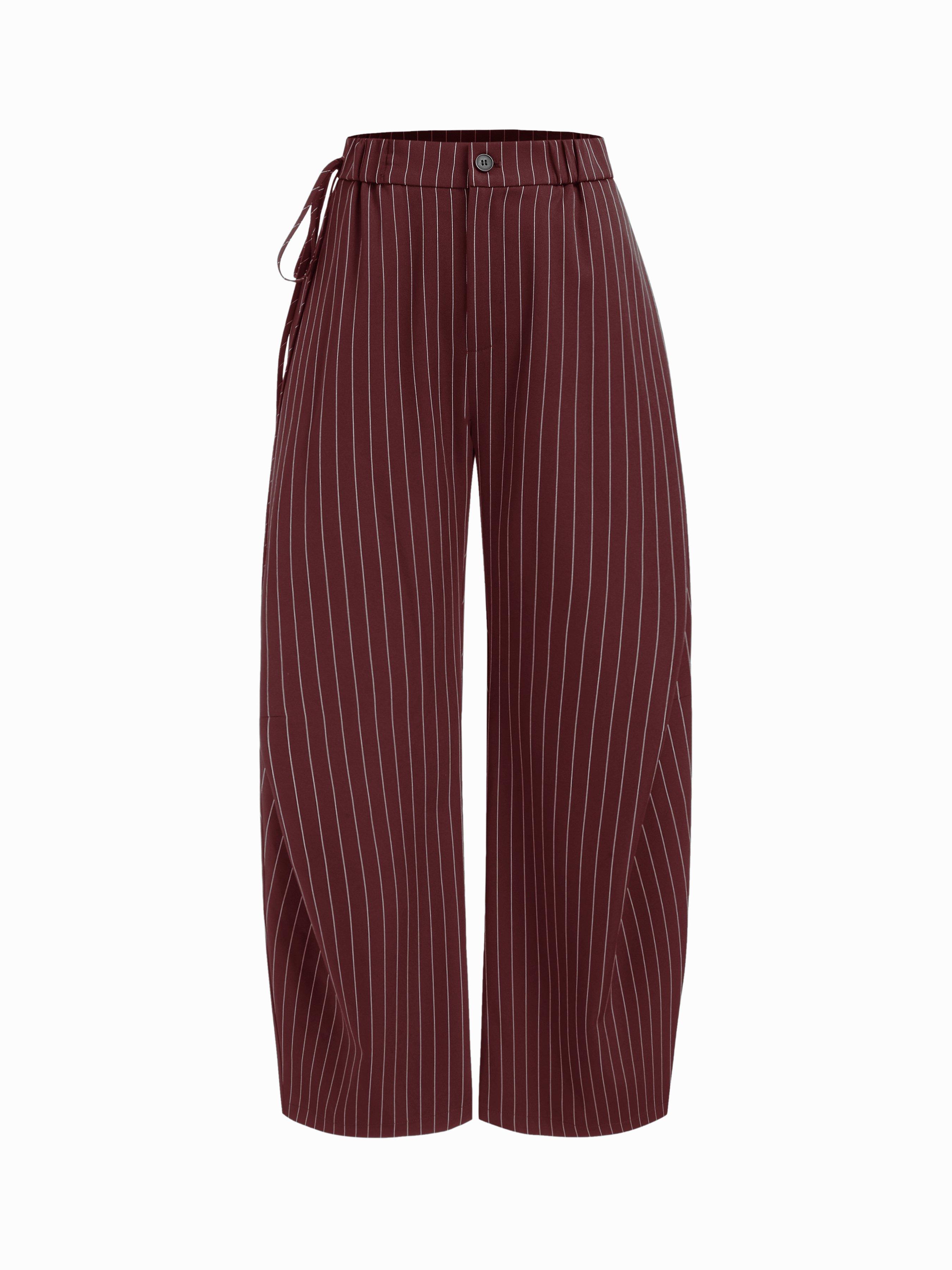 Mid Rise Striped Side Knotted Barrel-leg Trousers by CIDER