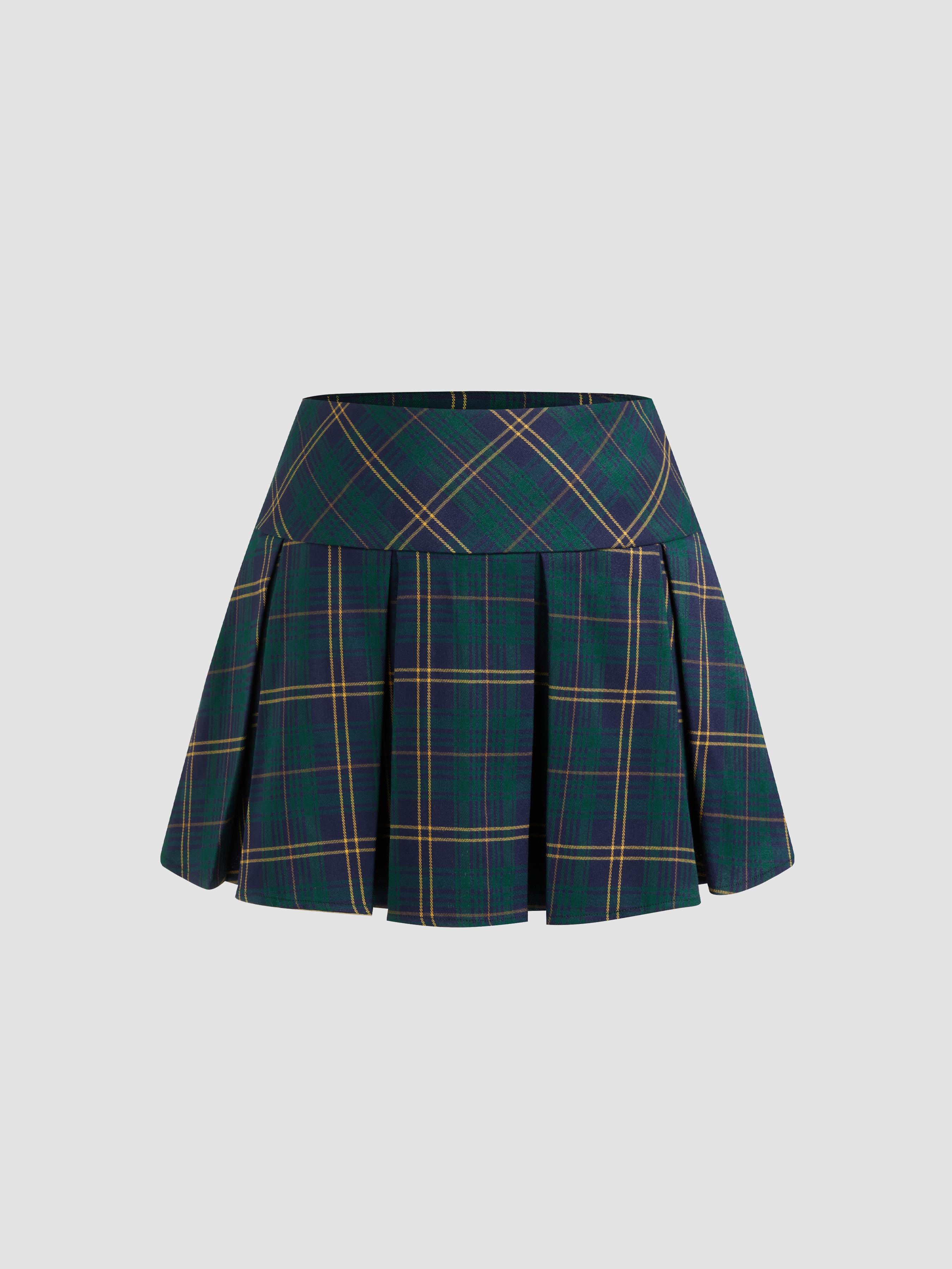 Mid Rise Tartan Pleated Mini Skirt by CIDER