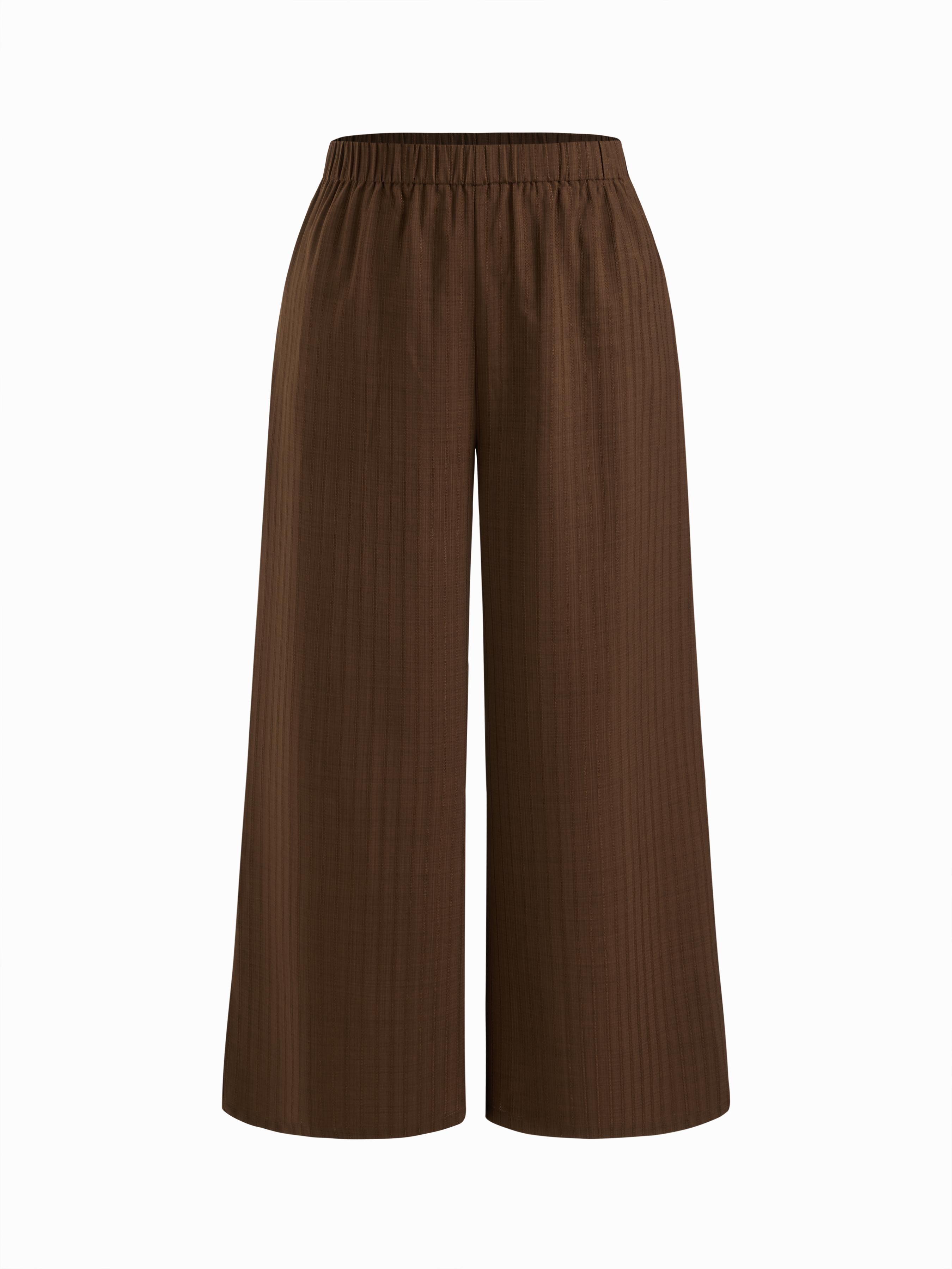Mid Rise Texture Elastic Waist Straight Leg Trousers Curve & Plus by CIDER