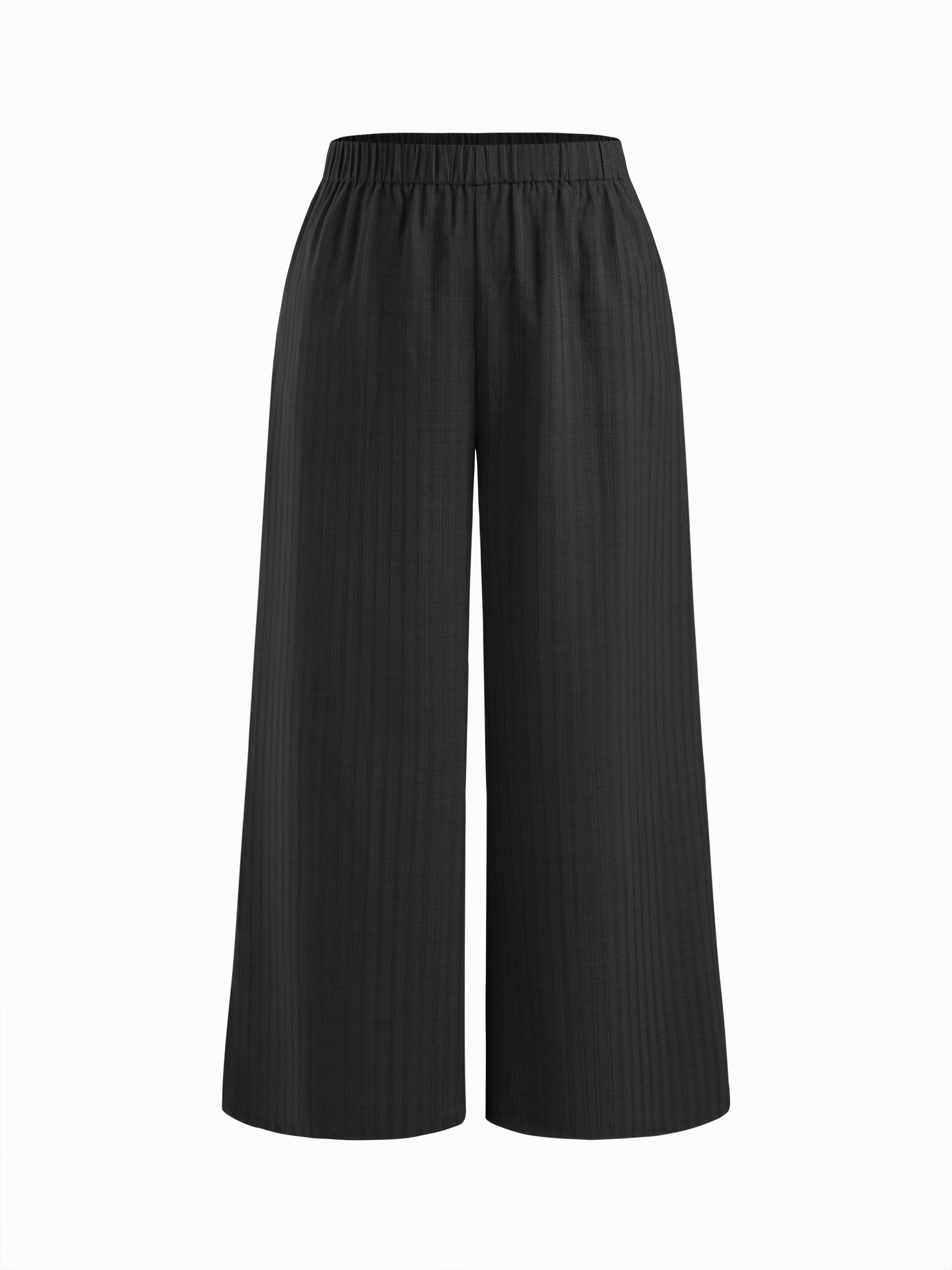 Mid Rise Texture Elastic Waist Straight Leg Trousers Curve & Plus by CIDER