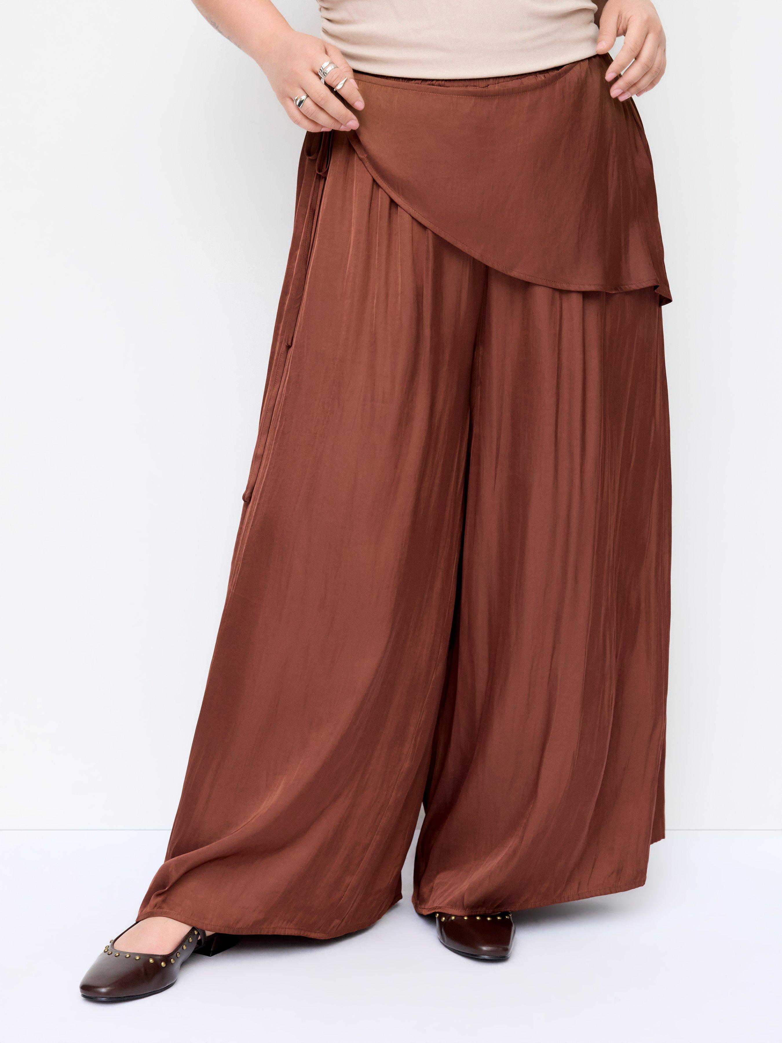 Mid Rise Wrap Belted Wide Leg Trousers Curve & Plus by CIDER