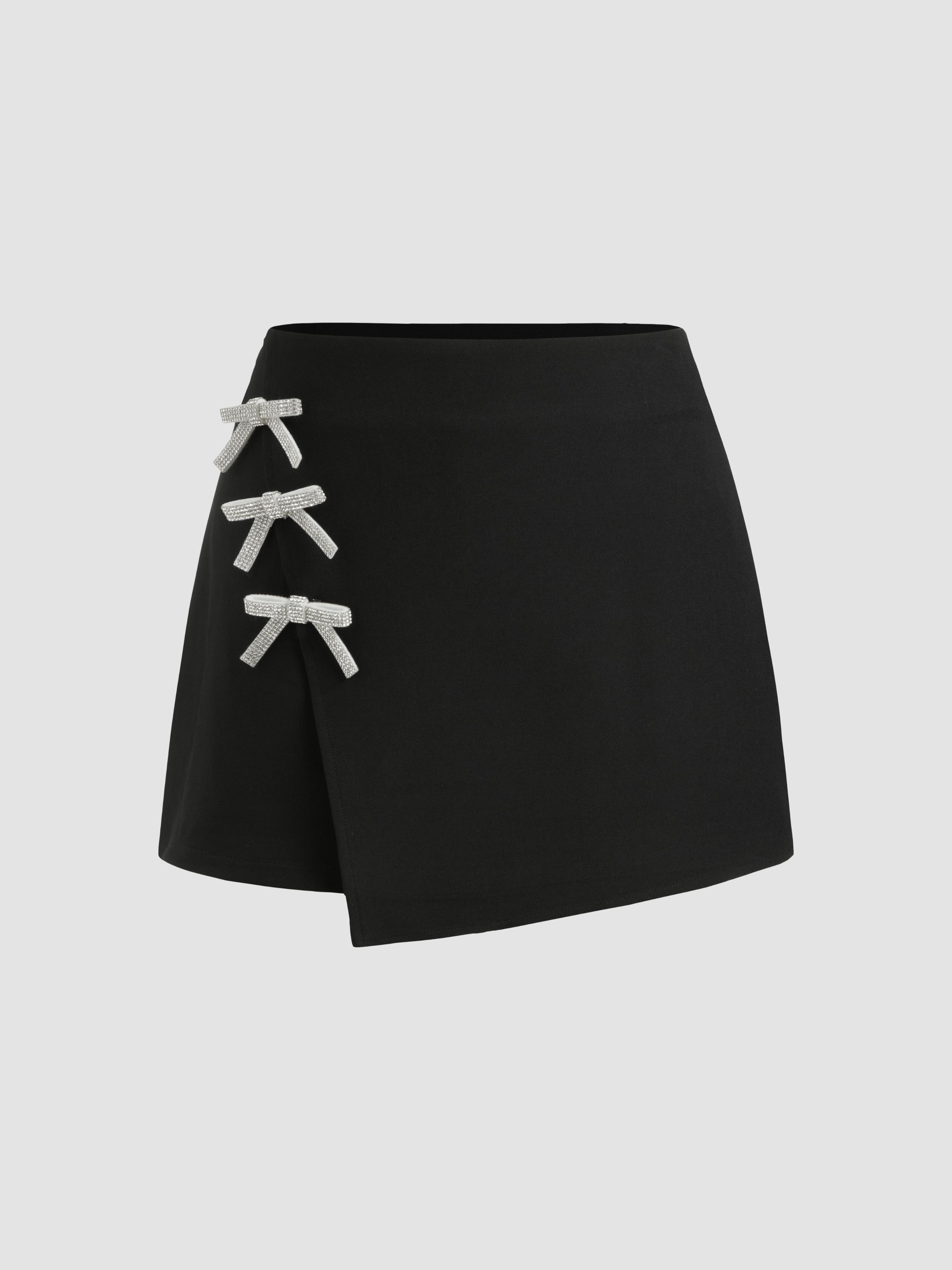 Mid Rise Wrap Solid Bowknot  Mini Skirt by CIDER