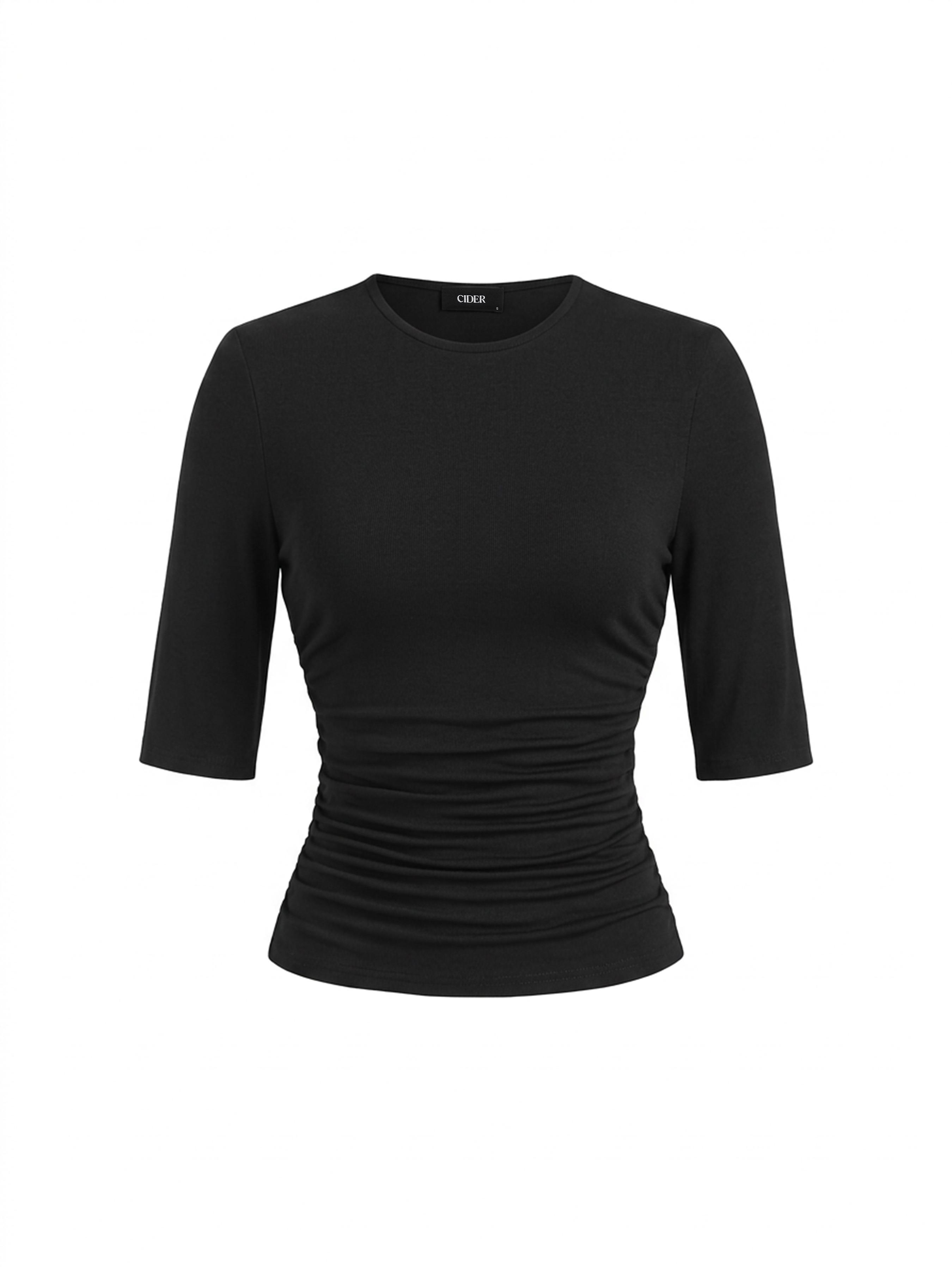 Mid Sleeve Ruched Tee by CIDER