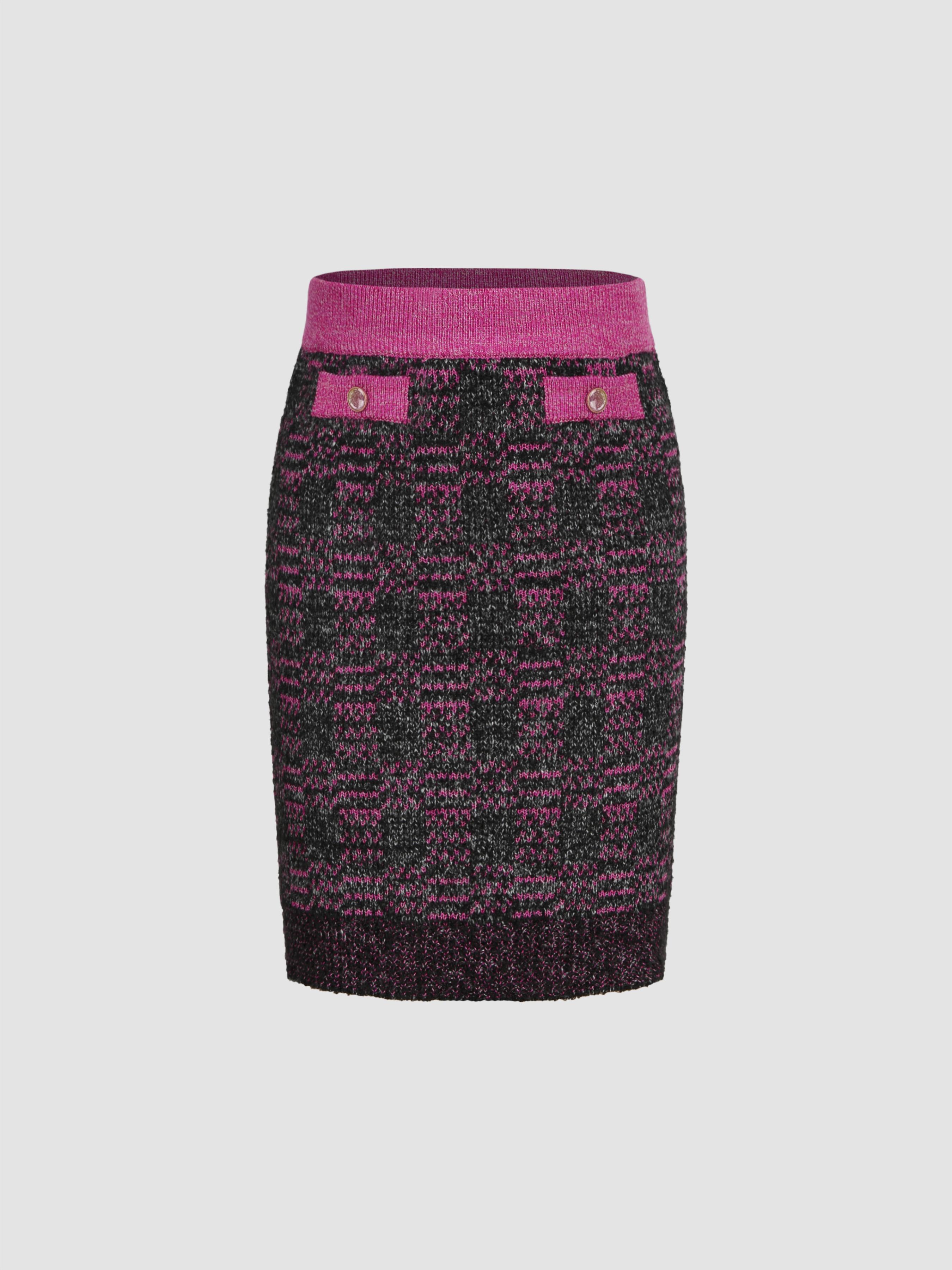 Mid Waist Contrasting Binding Button Knitted Mini Skirt by CIDER